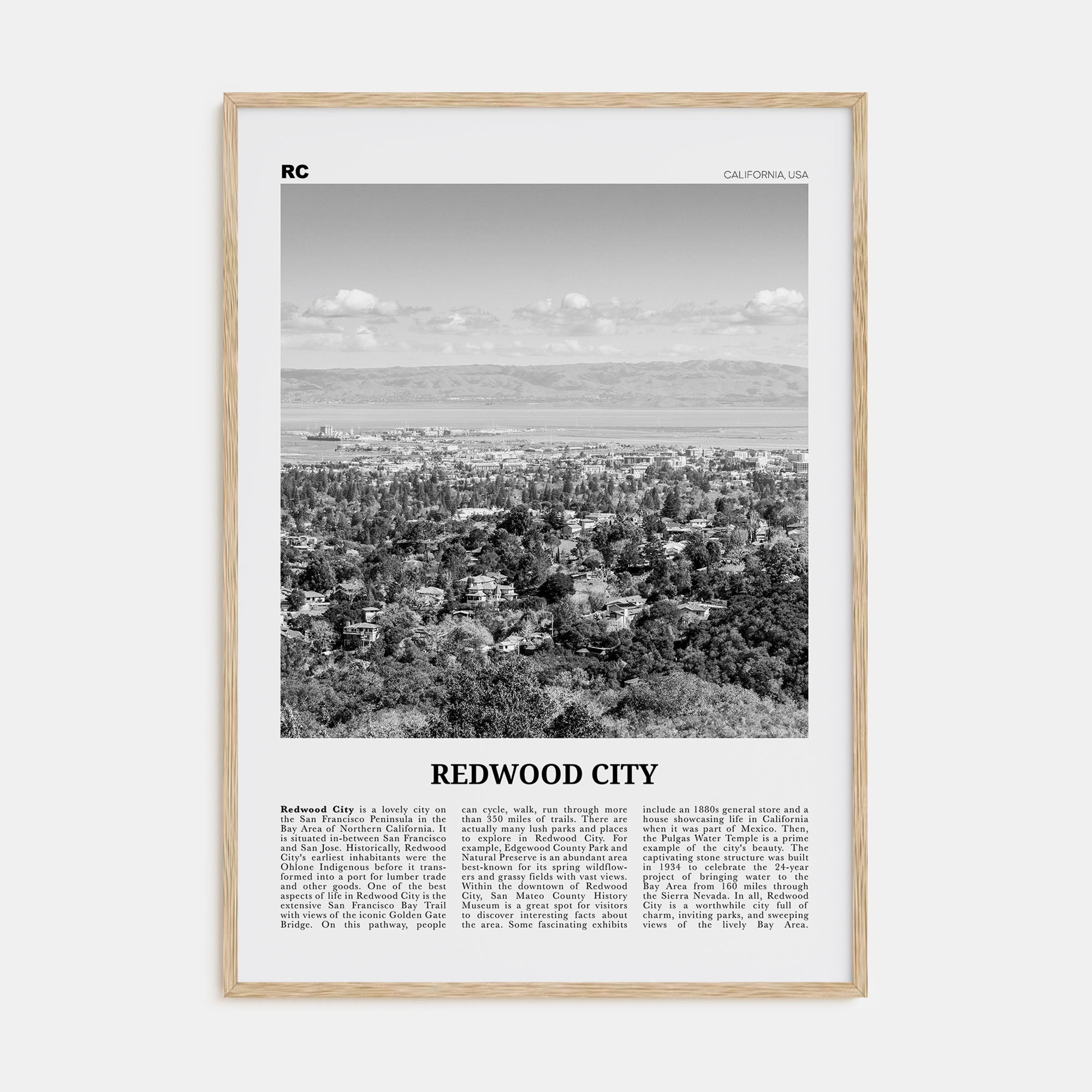 Redwood City Travel B&W Poster