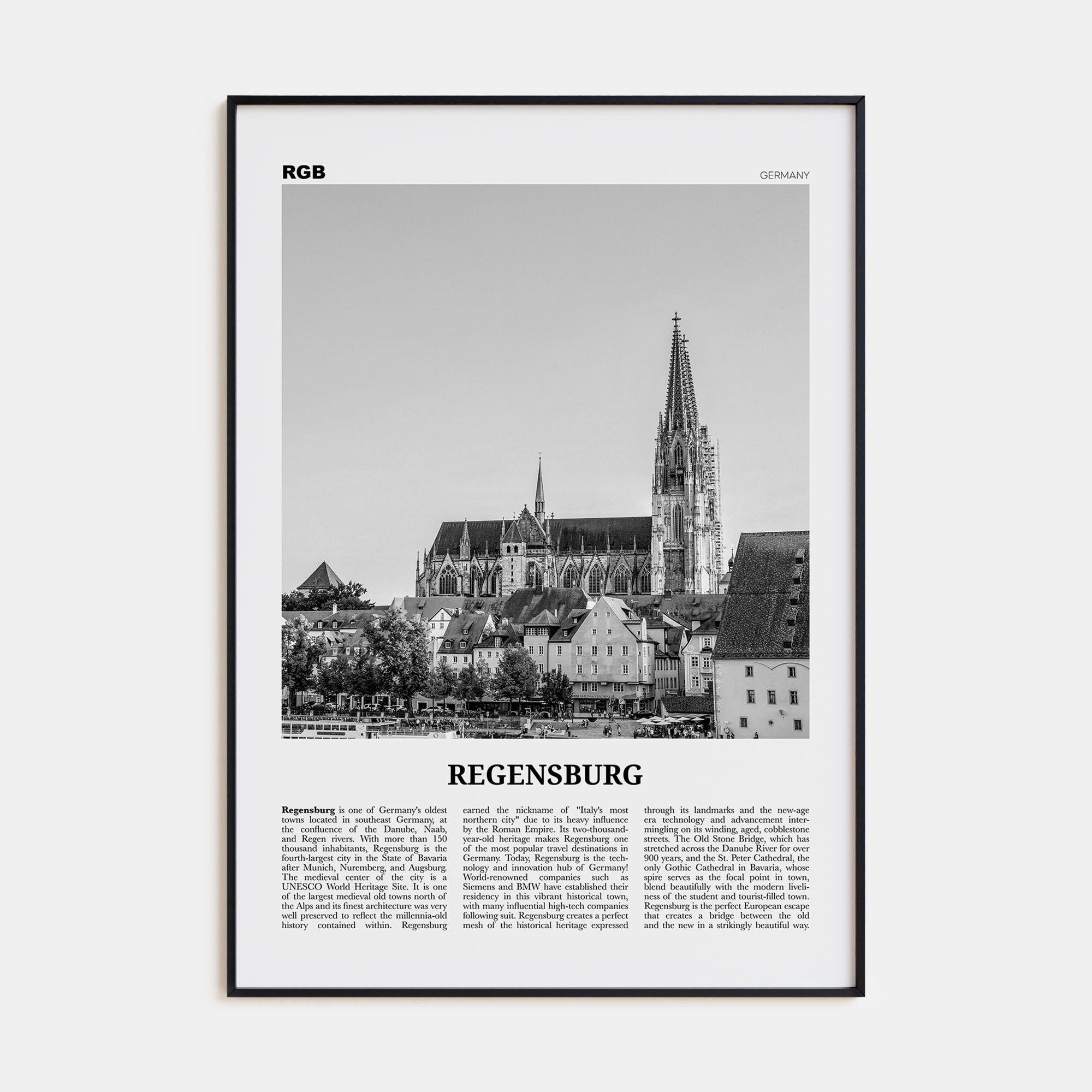 Regensburg Travel B&W Poster