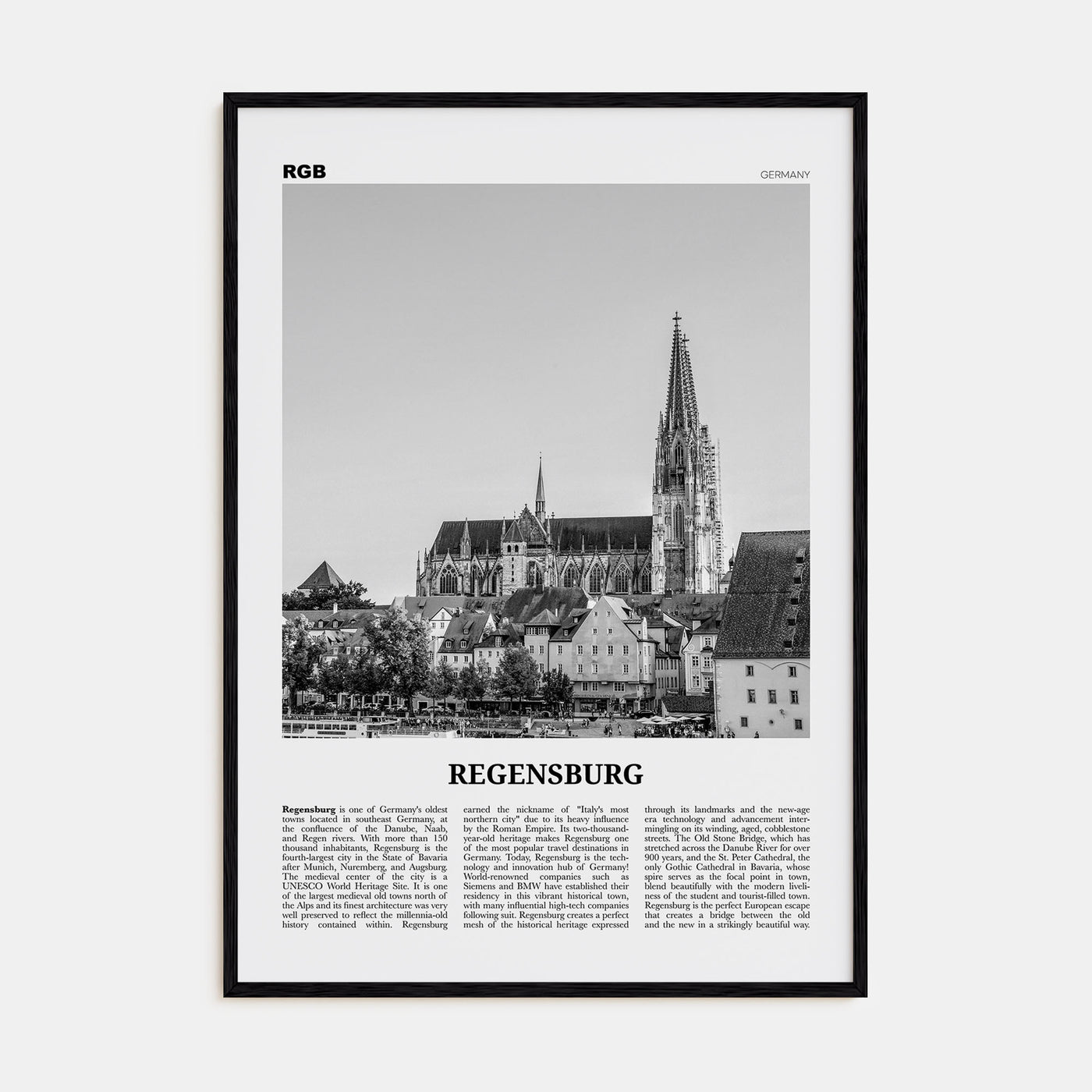 Regensburg Travel B&W Poster