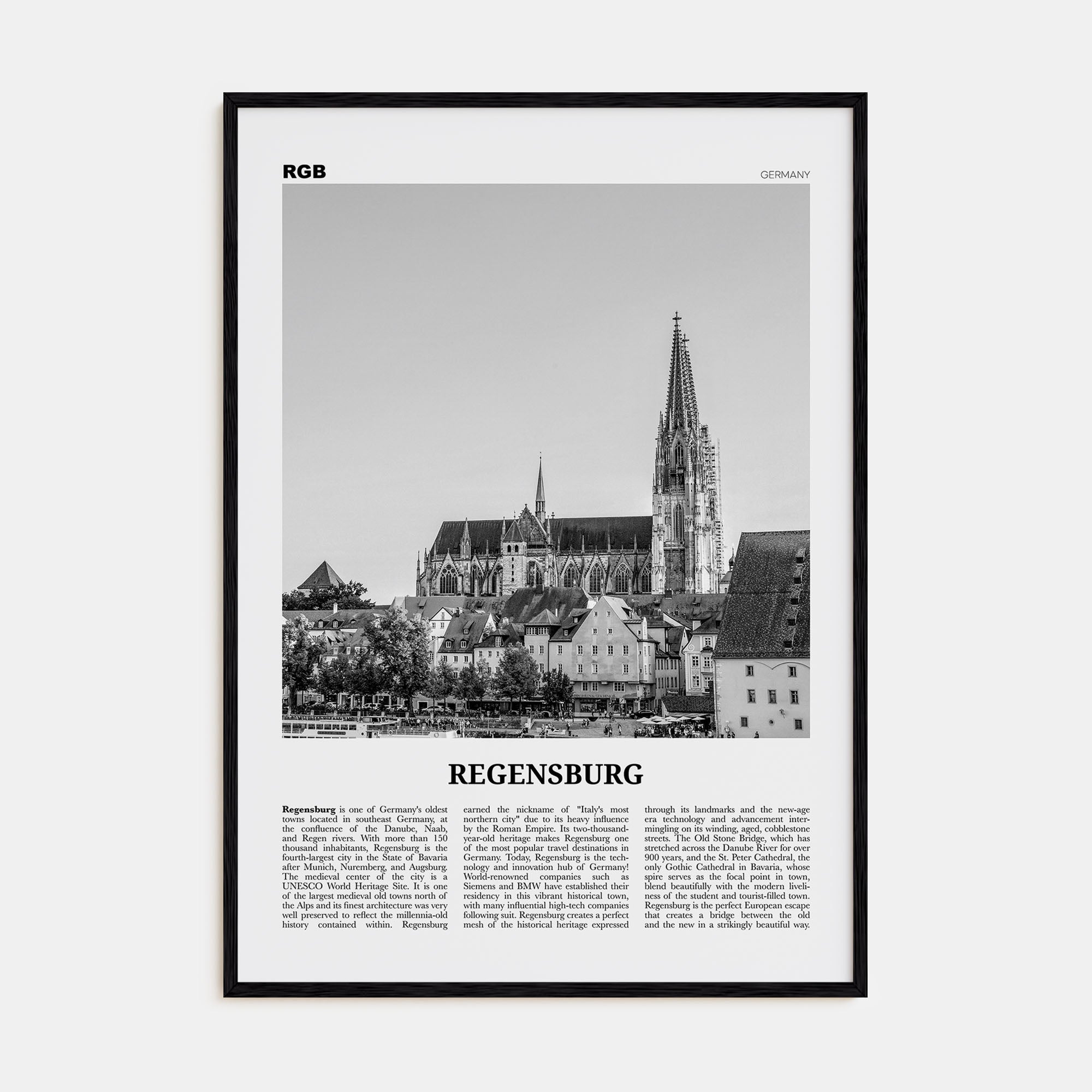 Regensburg Travel B&W Poster