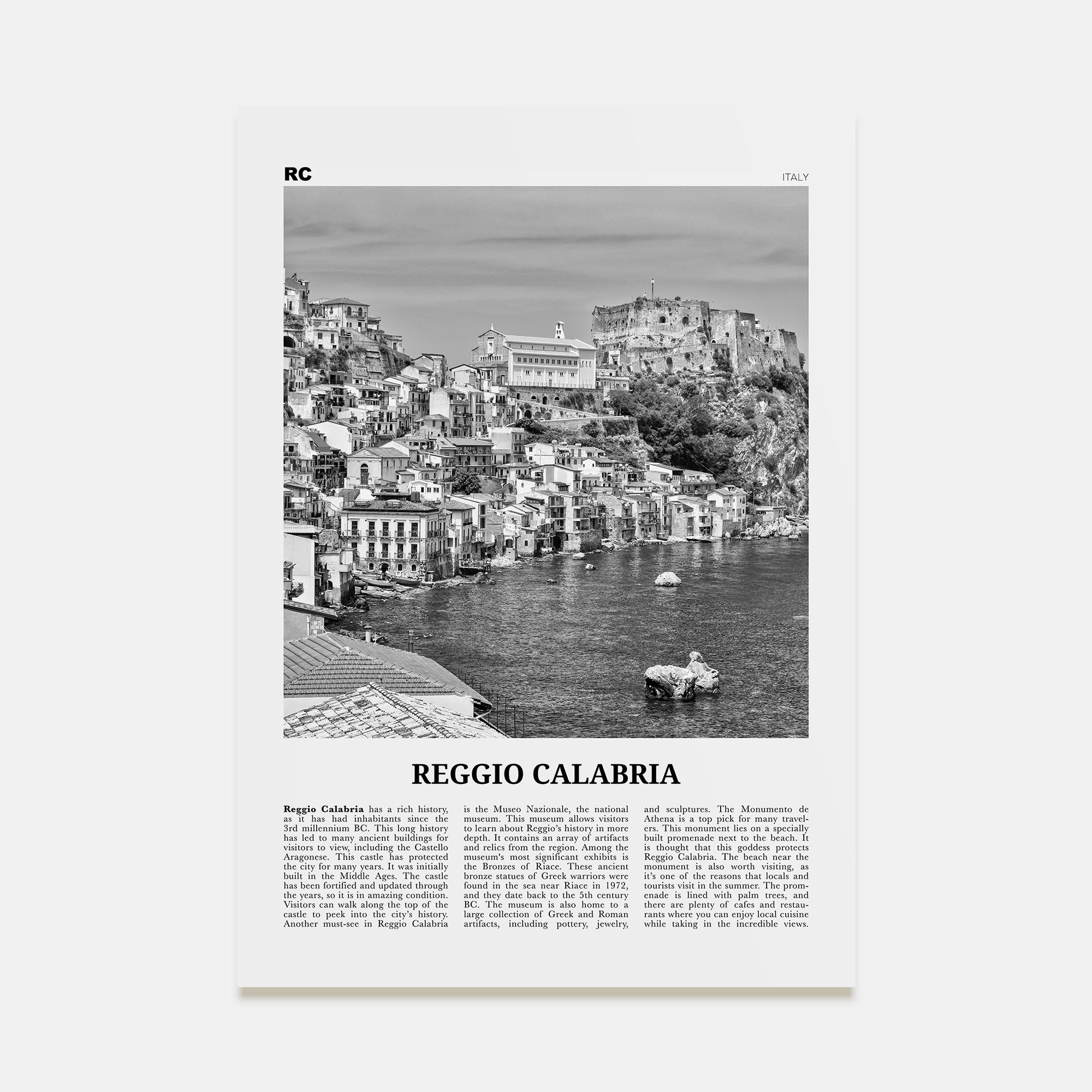 Reggio Calabria Travel B&W Poster