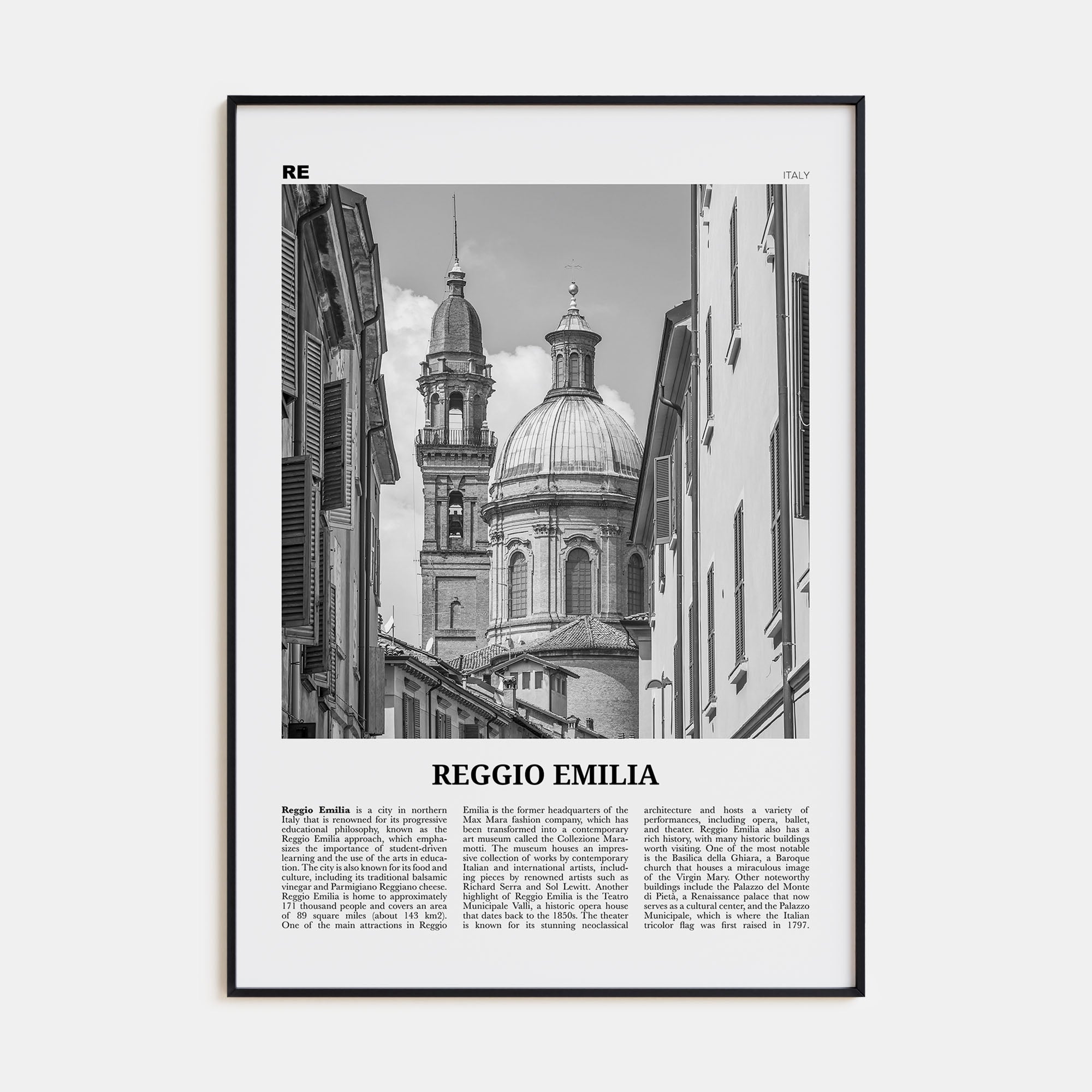 Reggio Emilia Travel B&W Poster