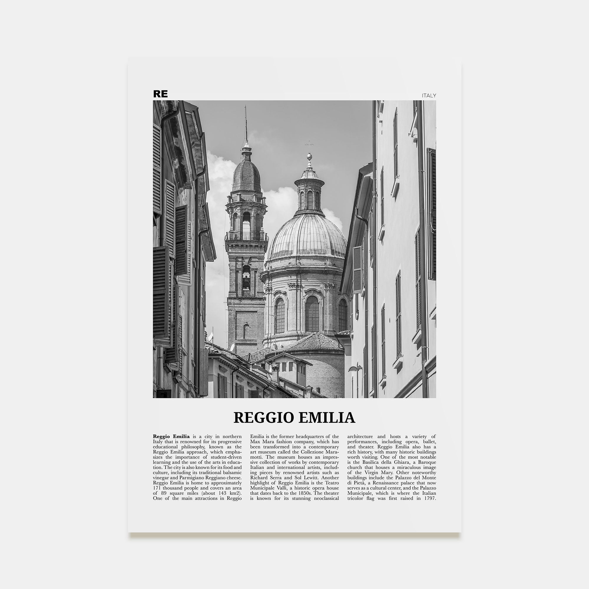 Reggio Emilia Travel B&W Poster