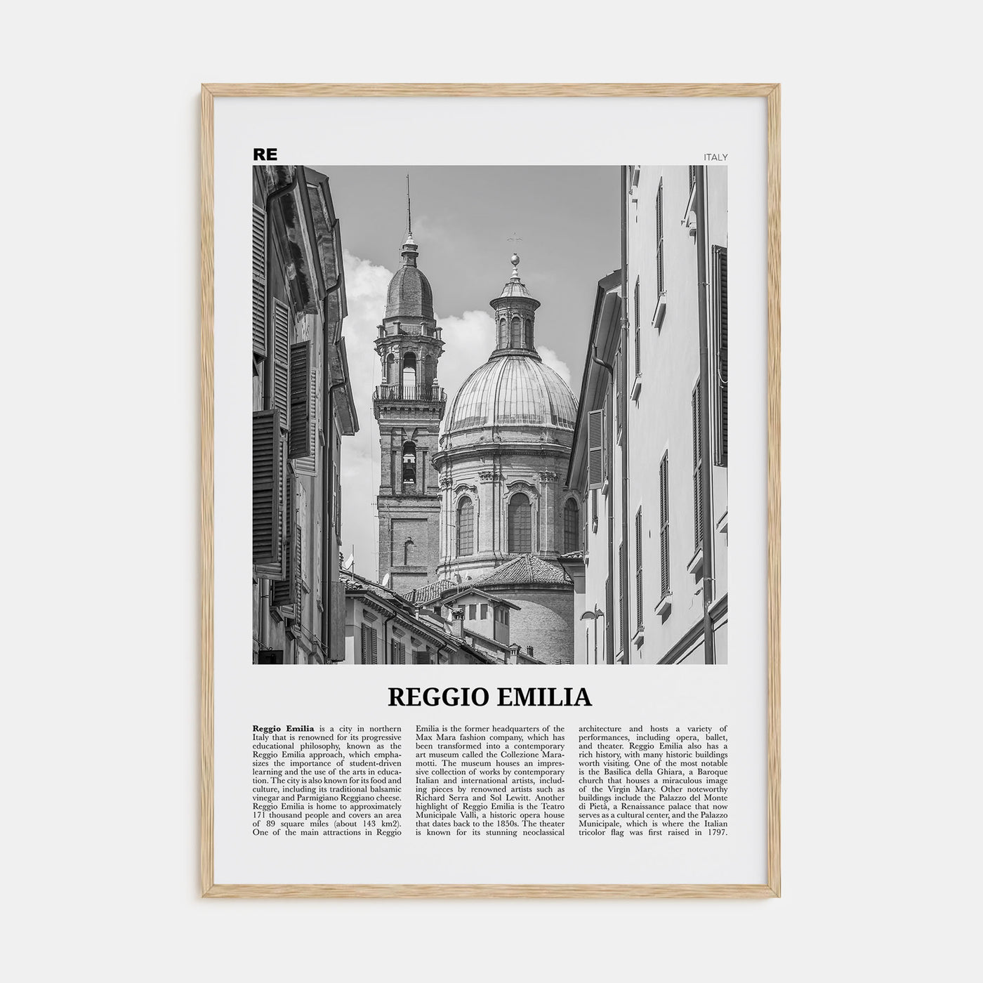 Reggio Emilia Travel B&W Poster
