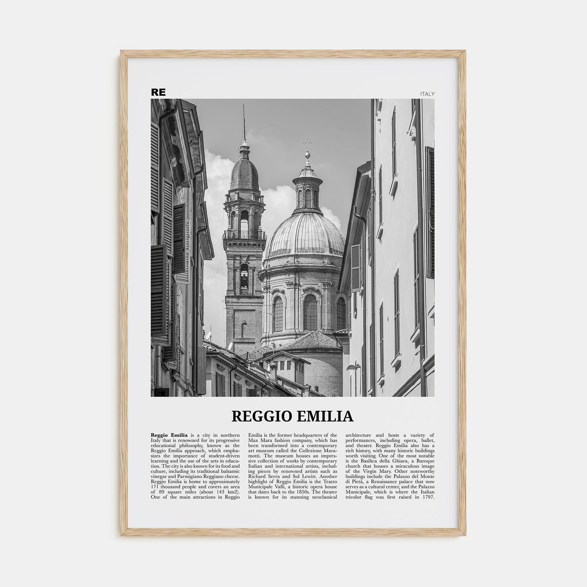 Reggio Emilia Travel B&W Poster