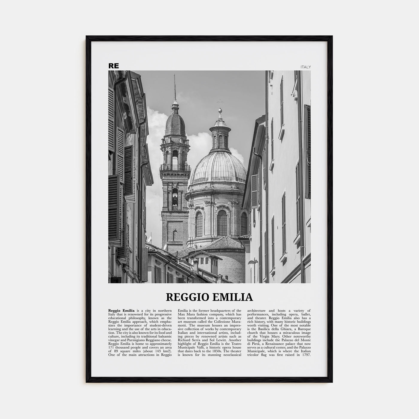 Reggio Emilia Travel B&W Poster