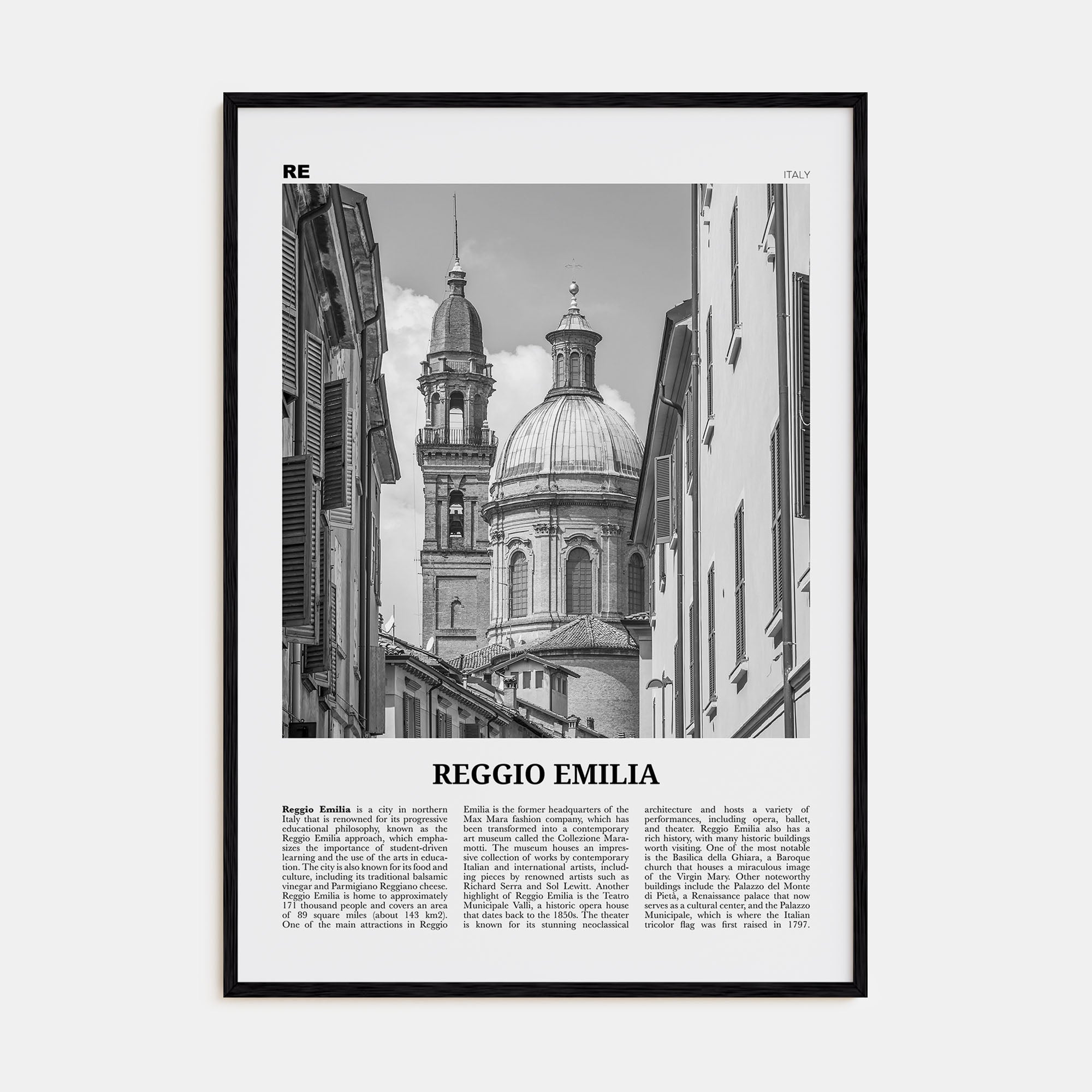 Reggio Emilia Travel B&W Poster