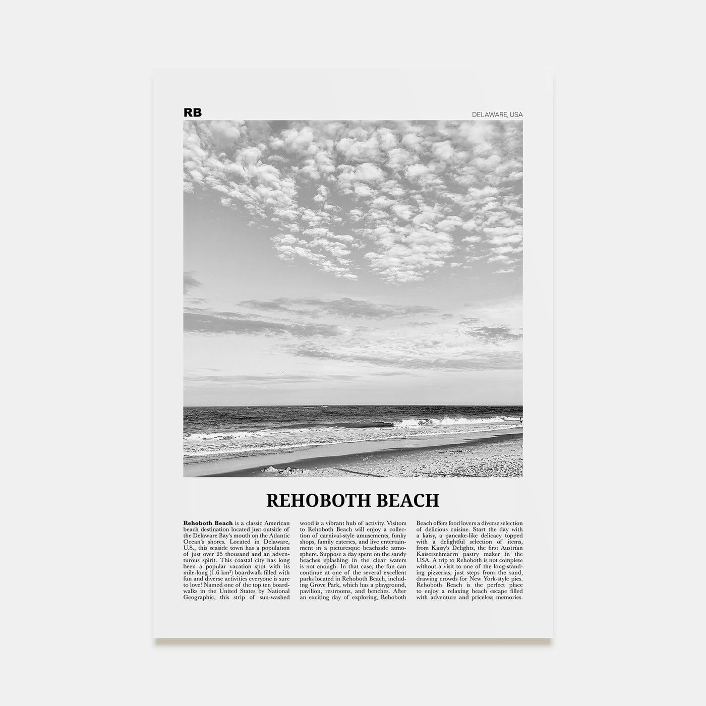 Rehoboth Beach Travel B&W Poster