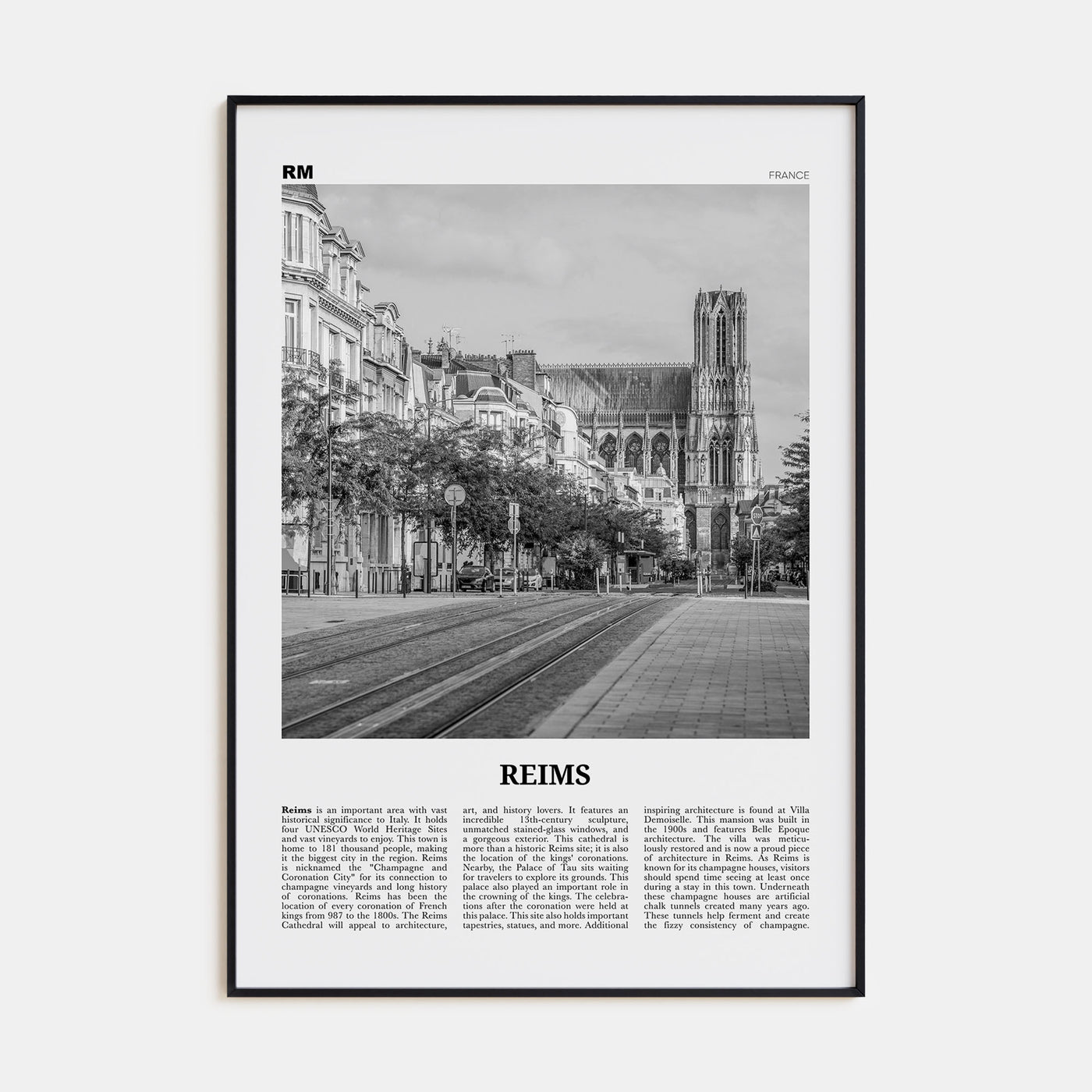 Reims Travel B&W Poster