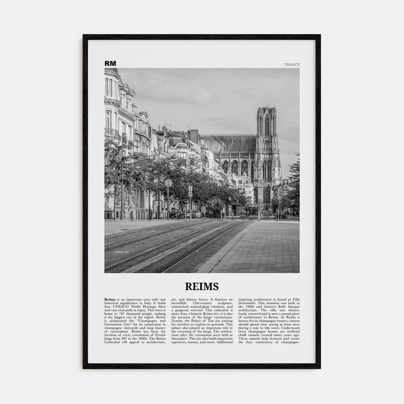 Reims Travel B&W Poster