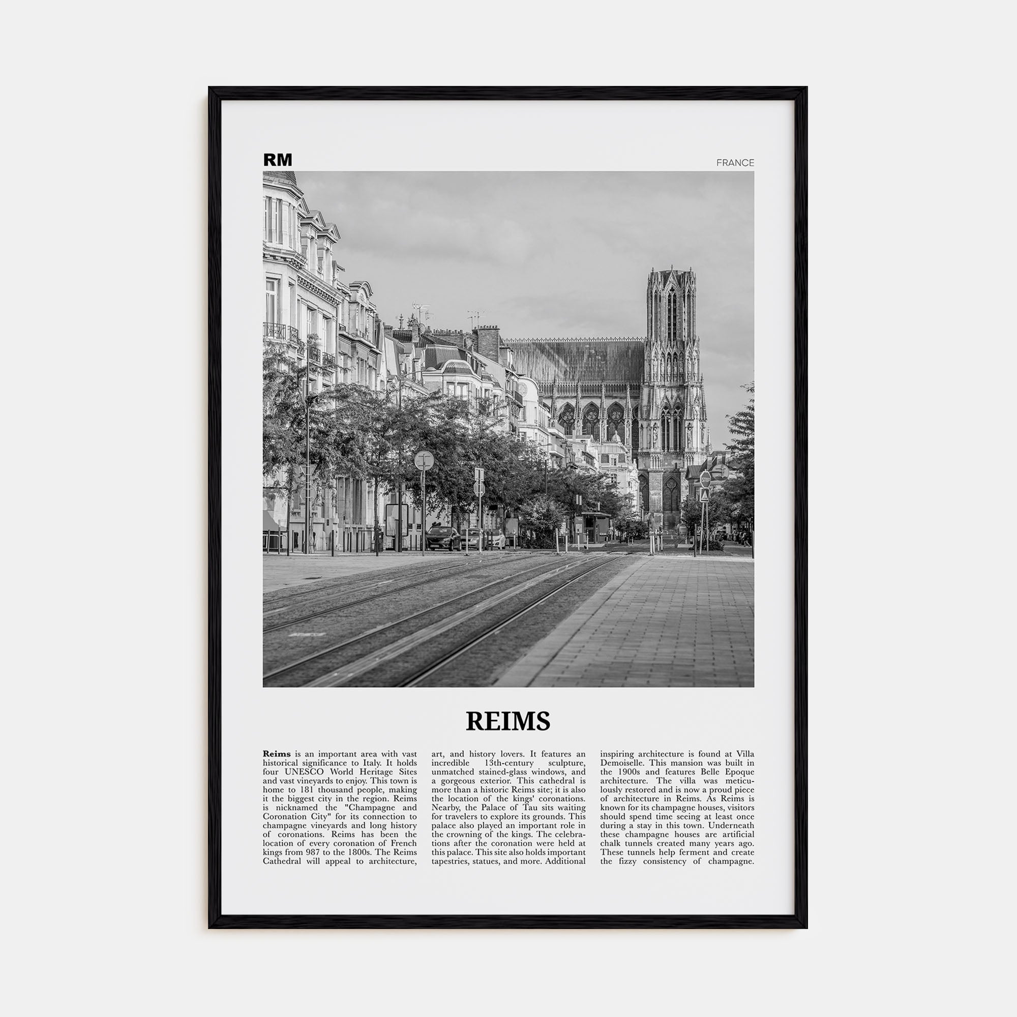 Reims Travel B&W Poster