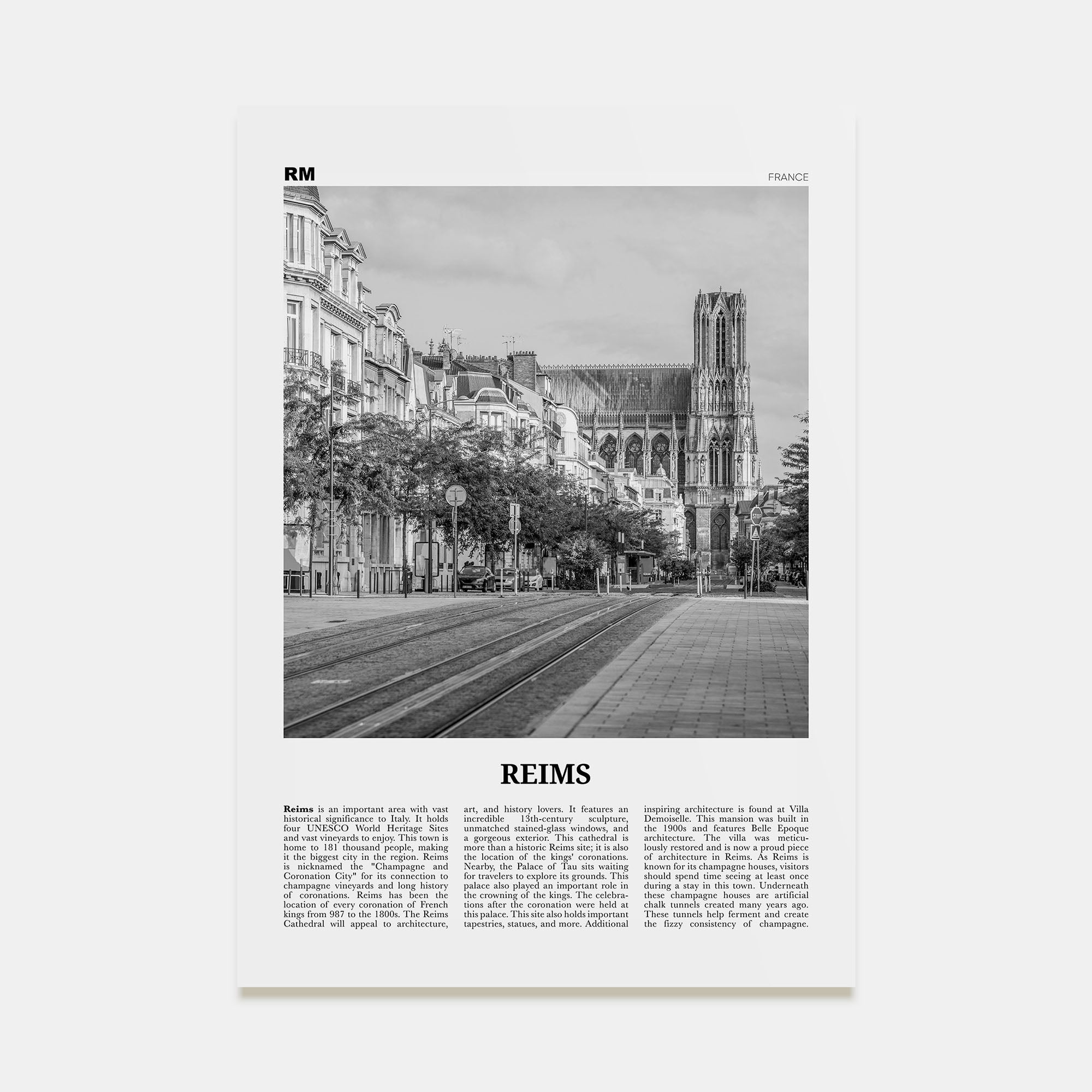Reims Travel B&W Poster