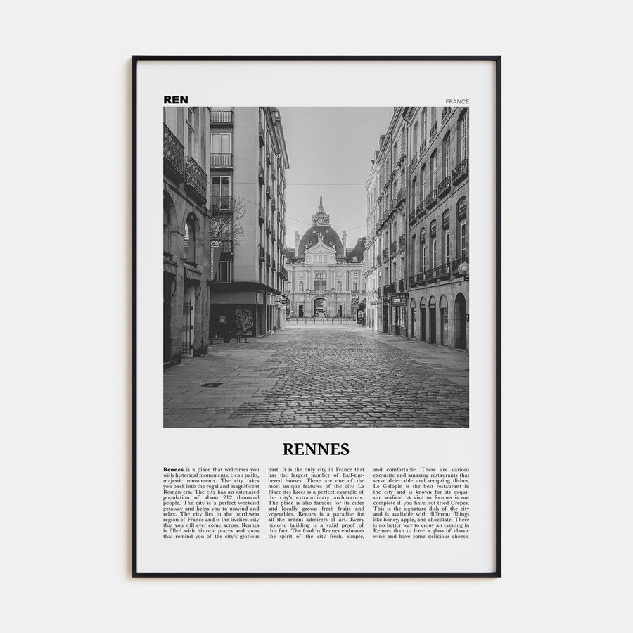 Rennes Travel B&W Poster