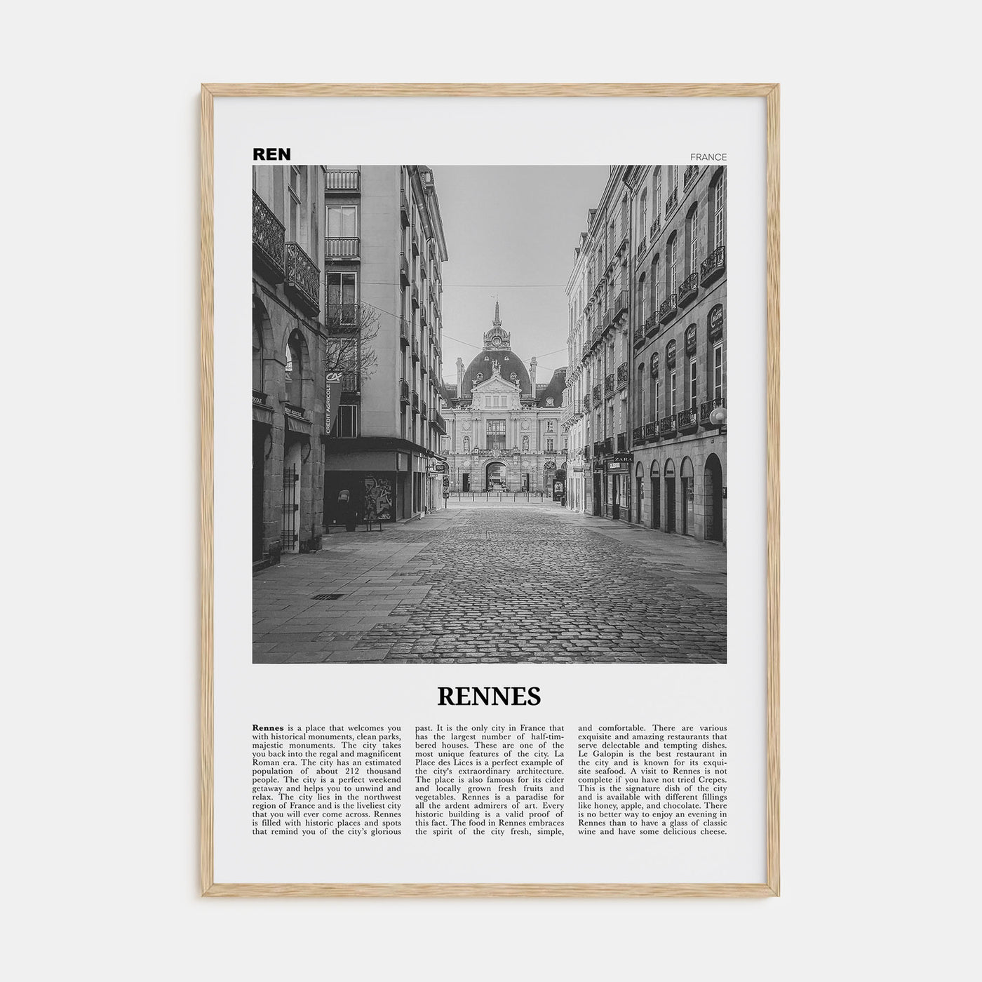 Rennes Travel B&W Poster