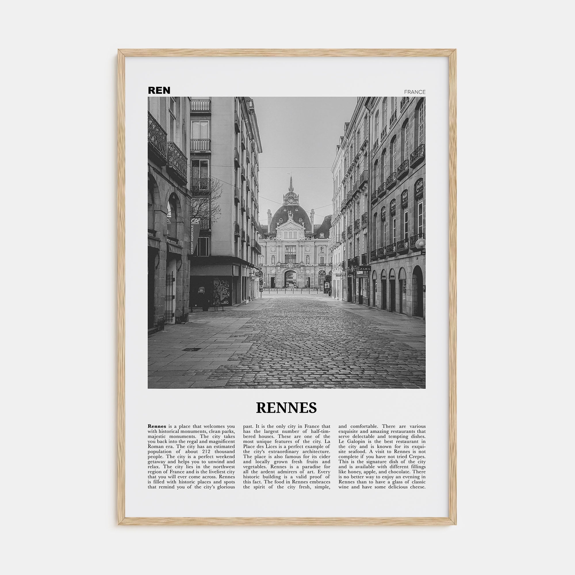Rennes Travel B&W Poster