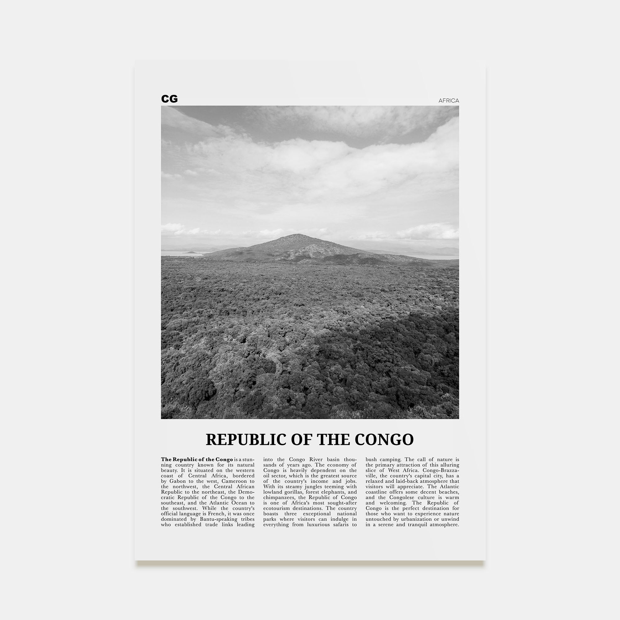 Republic of the Congo Travel B&W Poster
