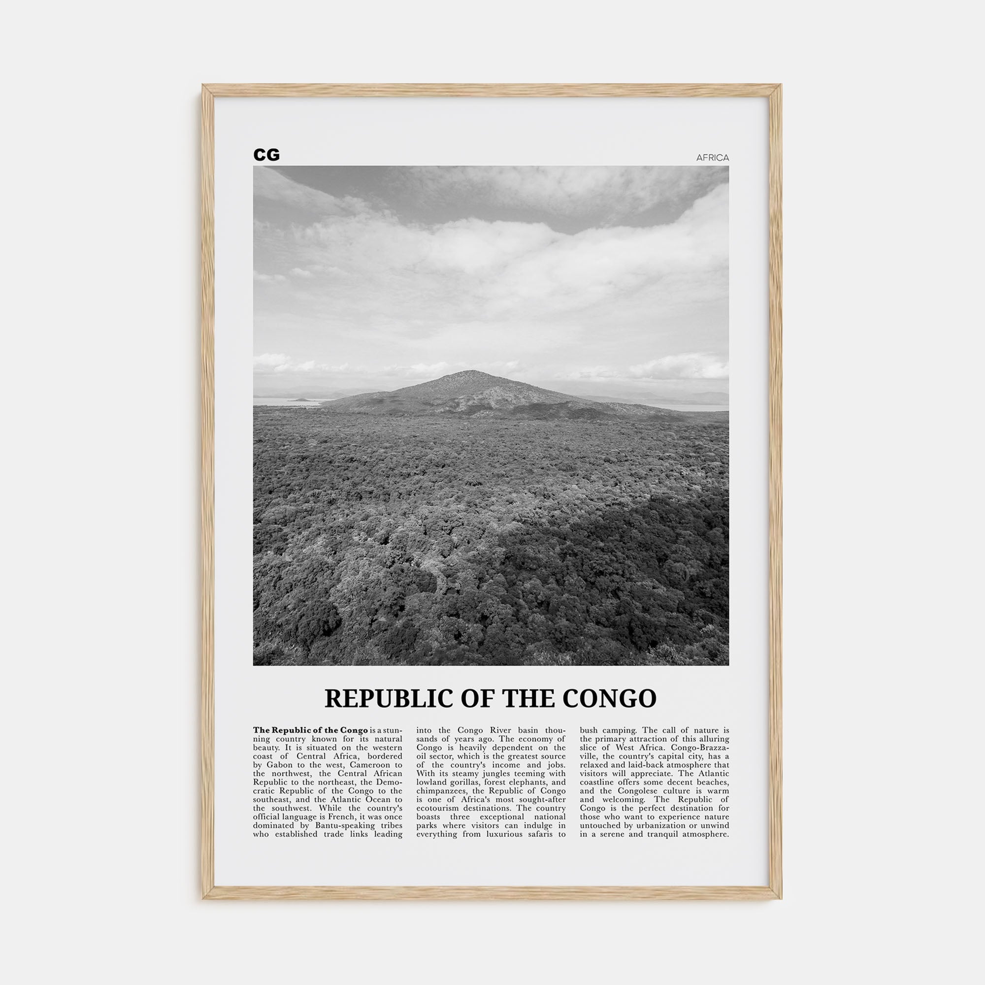 Republic of the Congo Travel B&W Poster