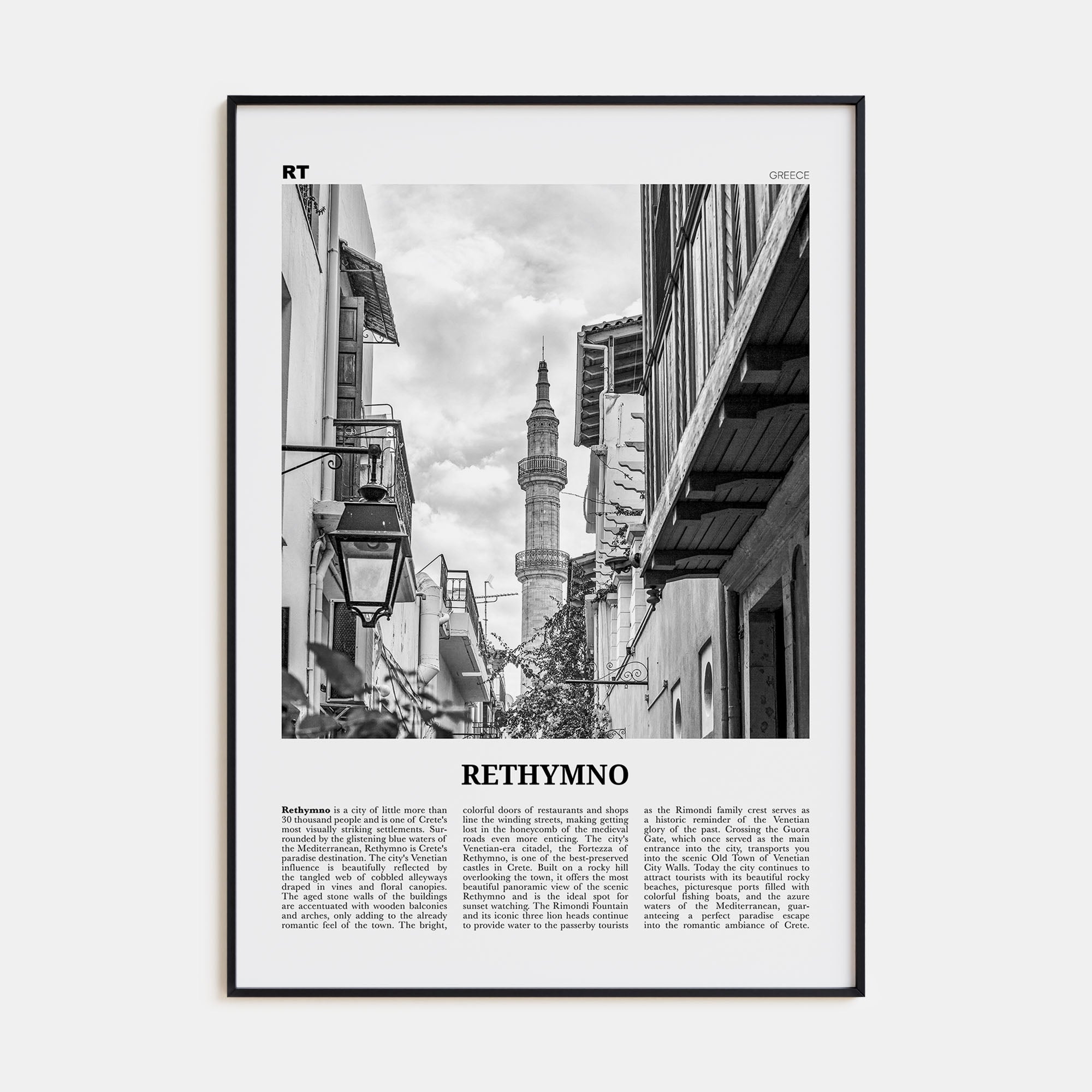 Rethymno Travel B&W Poster