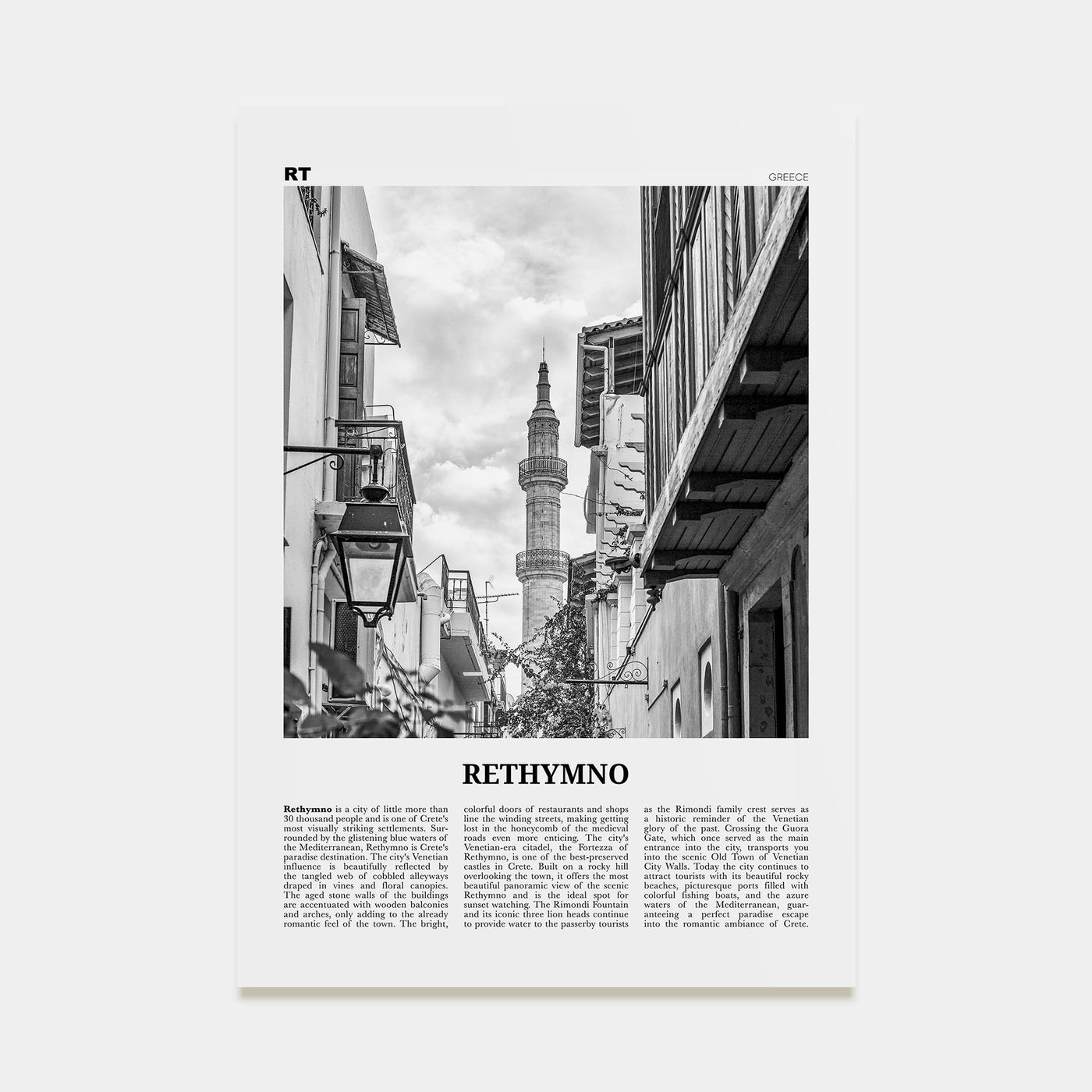 Rethymno Travel B&W Poster