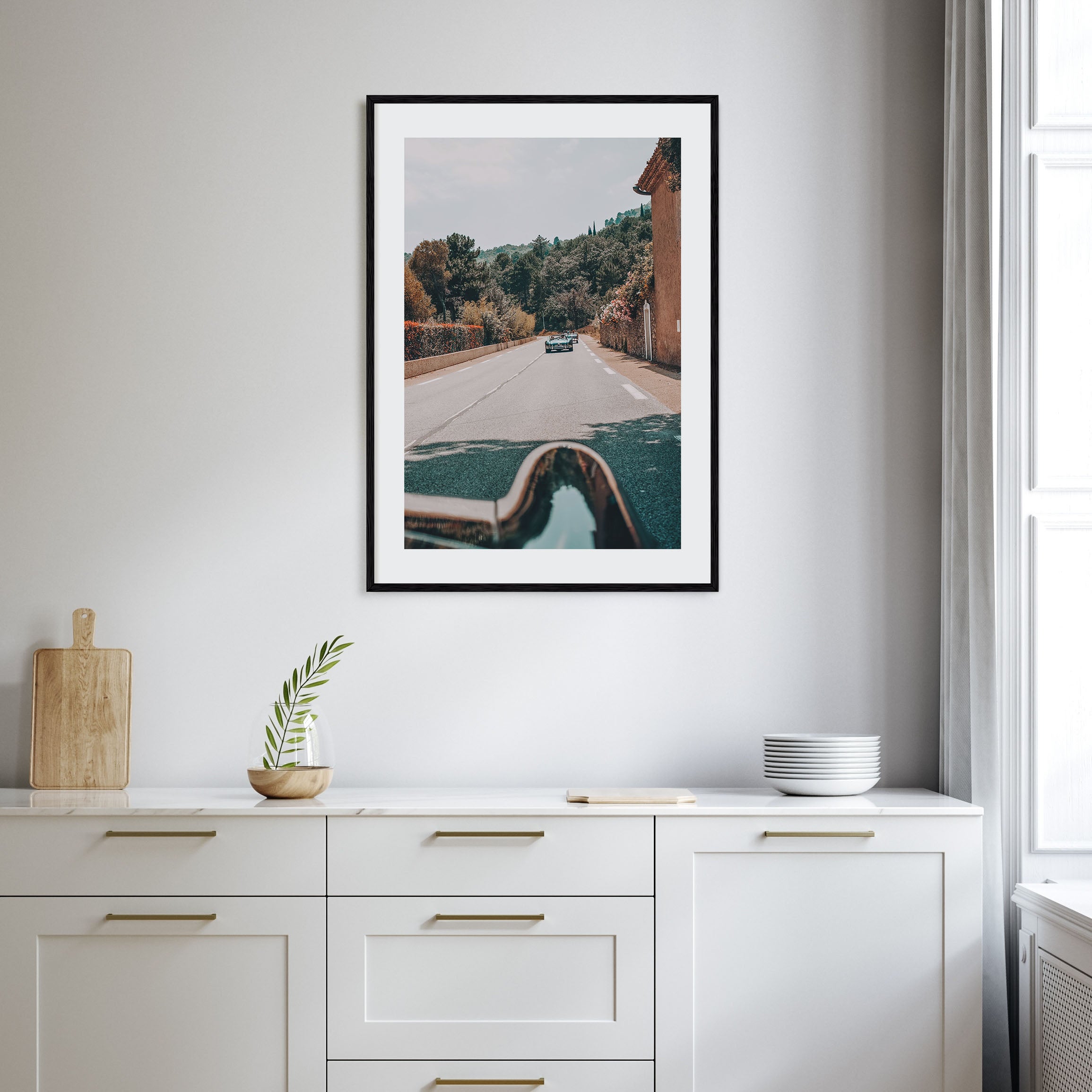 Retro Car on Road Photo Color Poster