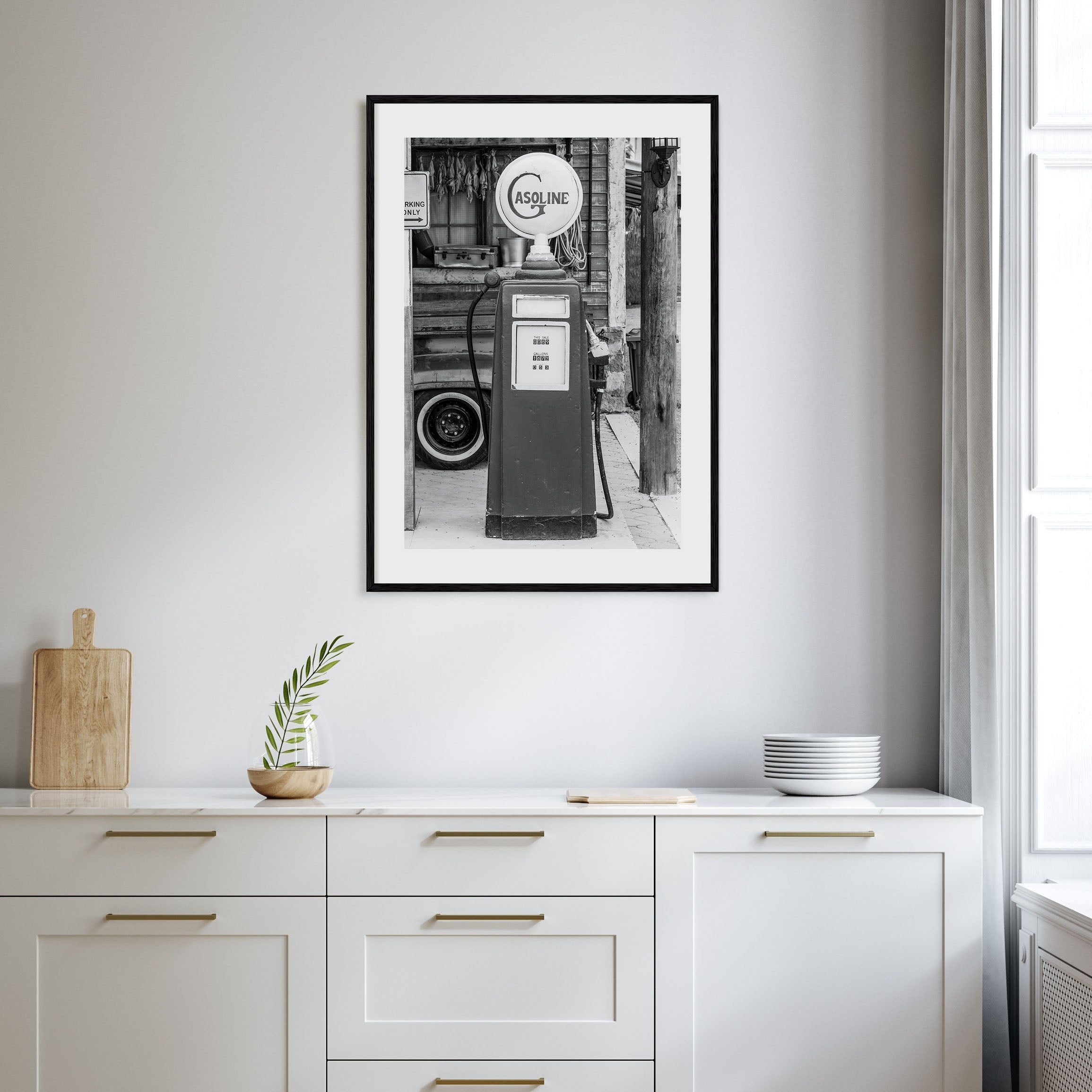 Retro Gas Pump Photo B&W Poster