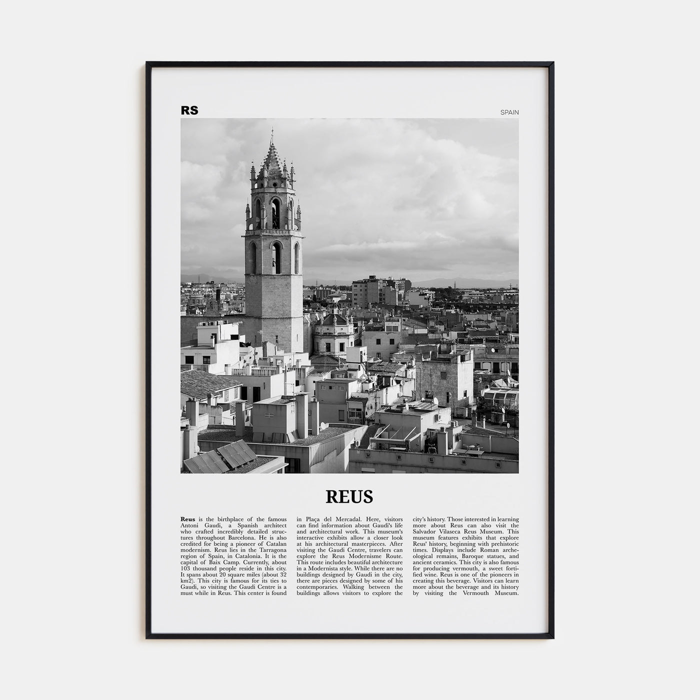 Reus Travel B&W Poster