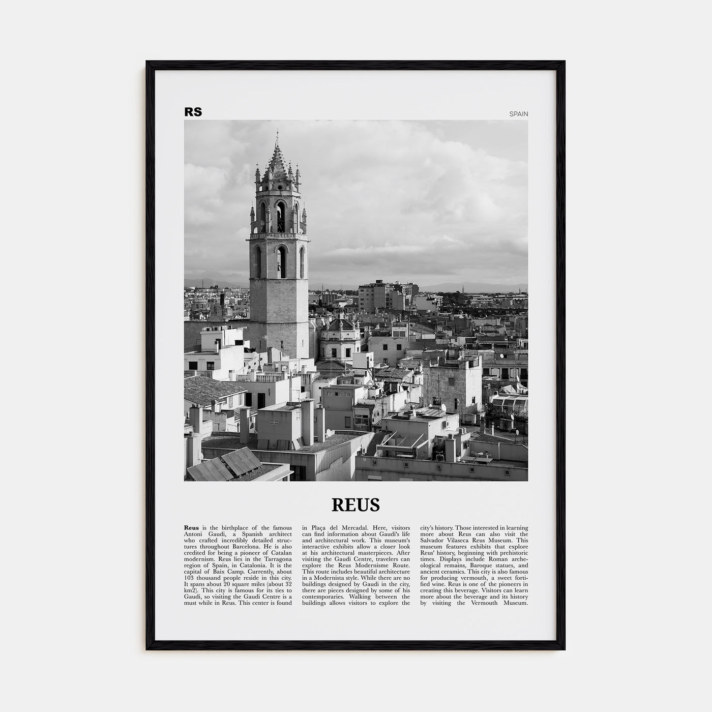 Reus Travel B&W Poster