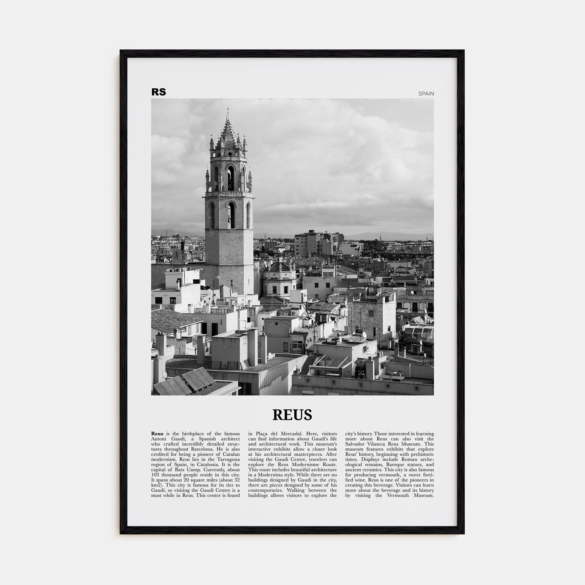 Reus Travel B&W Poster