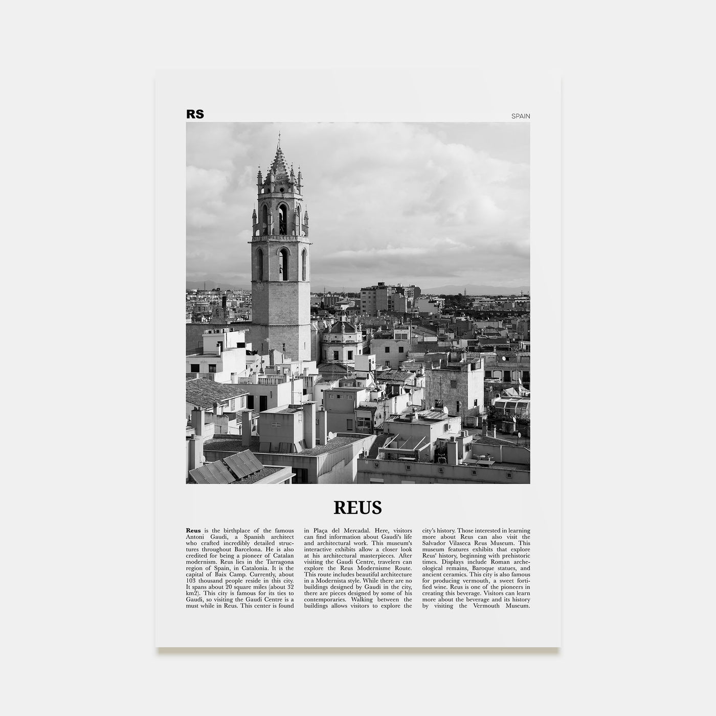 Reus Travel B&W Poster