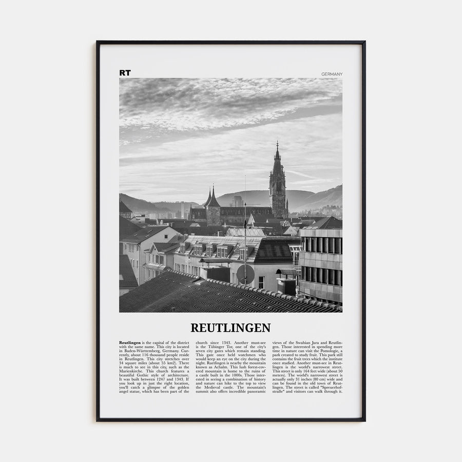 Reutlingen Travel B&W Poster