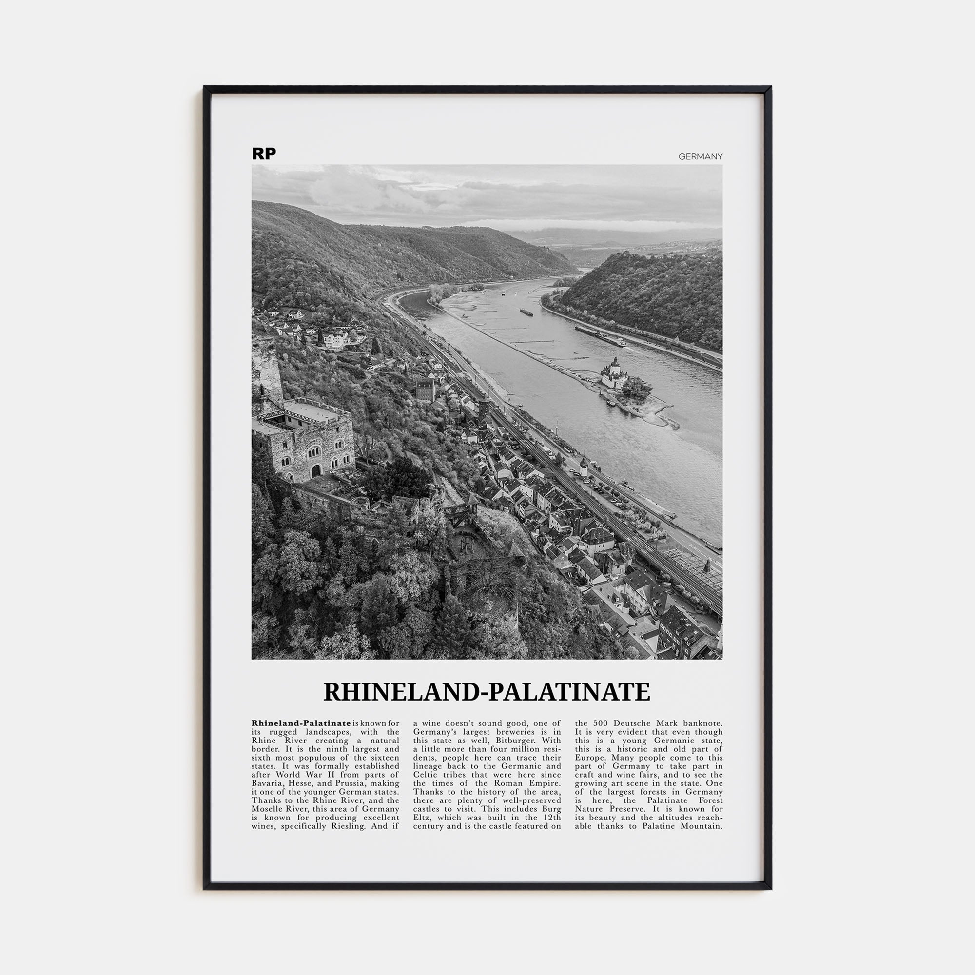 Rhineland-Palatinate Travel B&W Poster