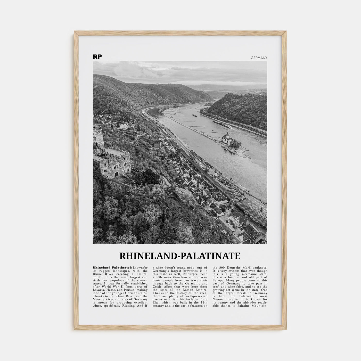 Rhineland-Palatinate Travel B&W Poster