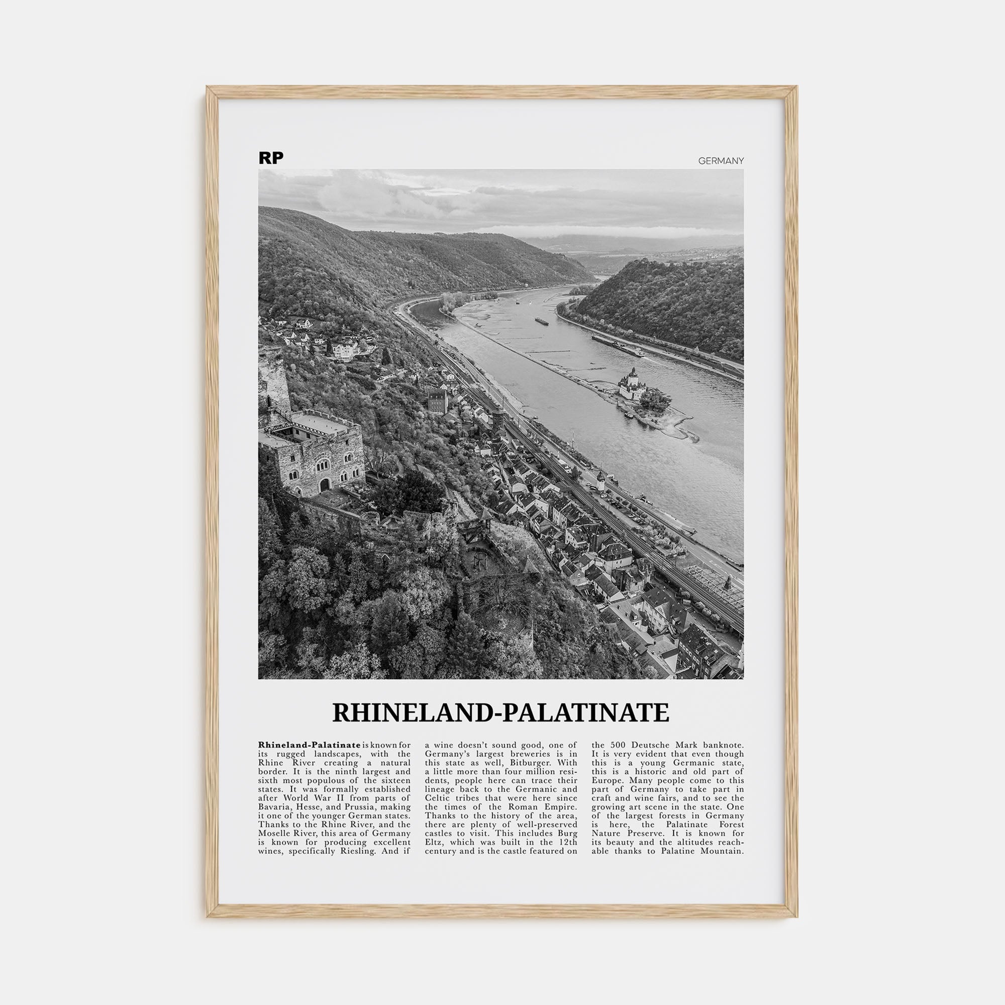 Rhineland-Palatinate Travel B&W Poster