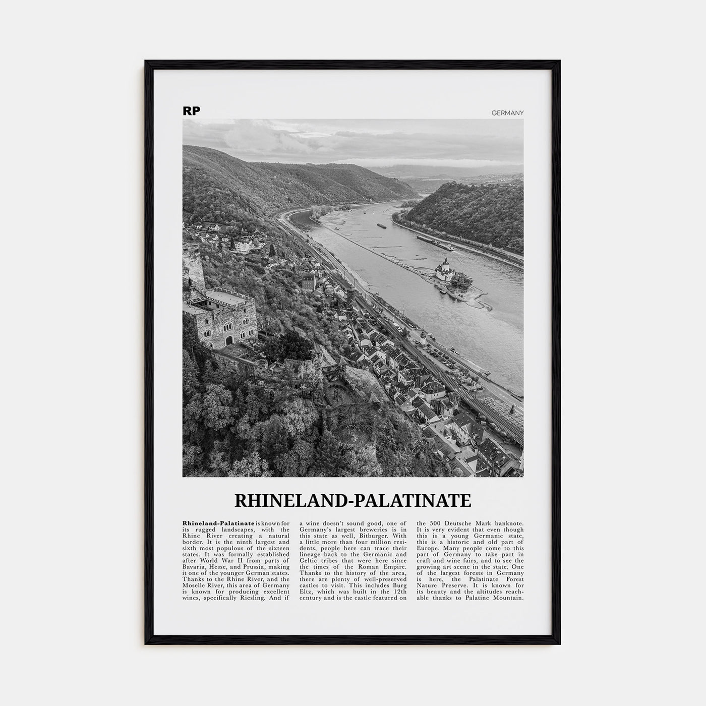 Rhineland-Palatinate Travel B&W Poster