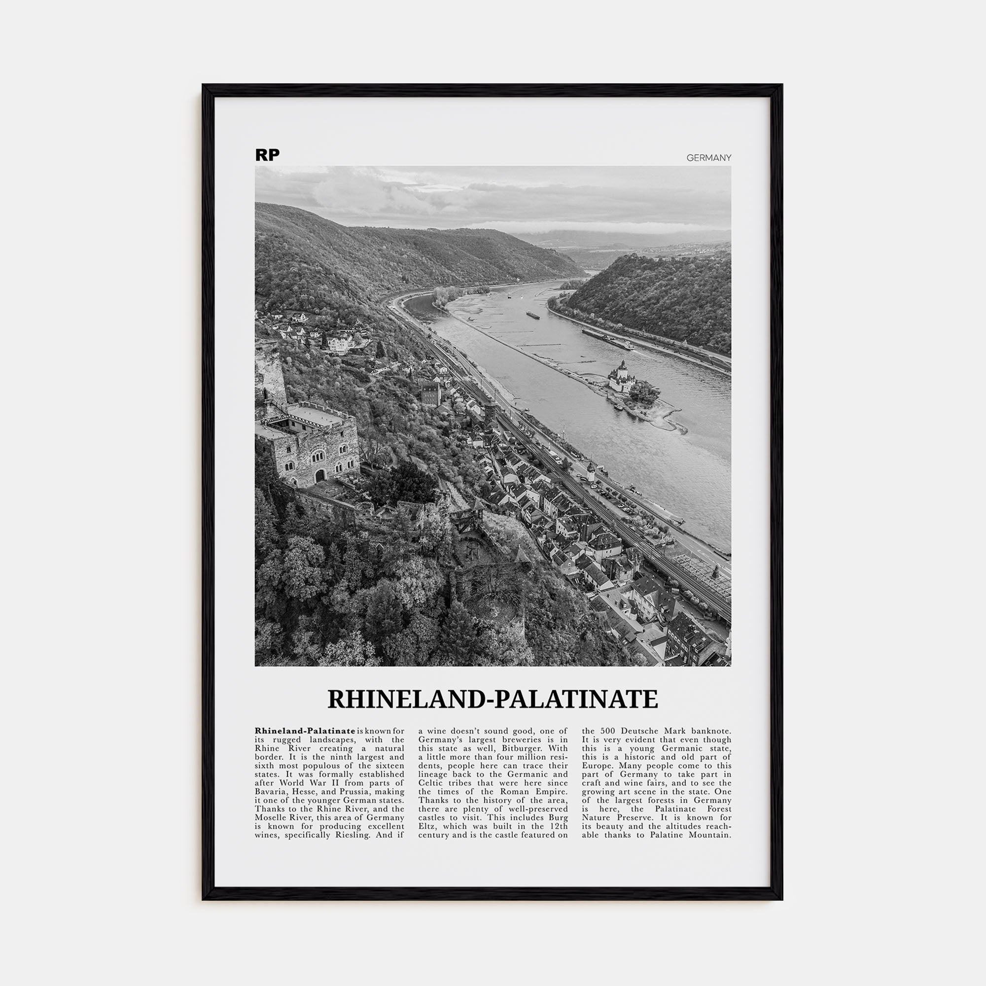 Rhineland-Palatinate Travel B&W Poster