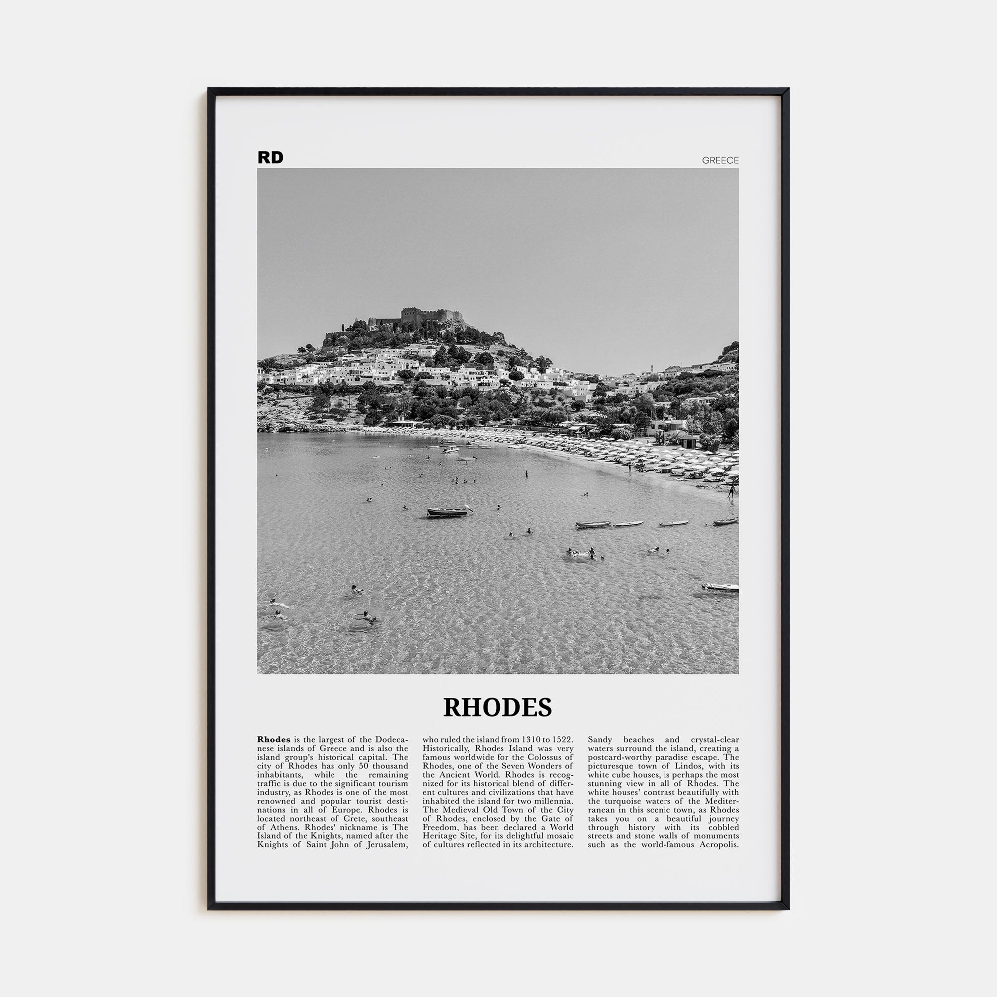 Rhodes Travel B&W Poster