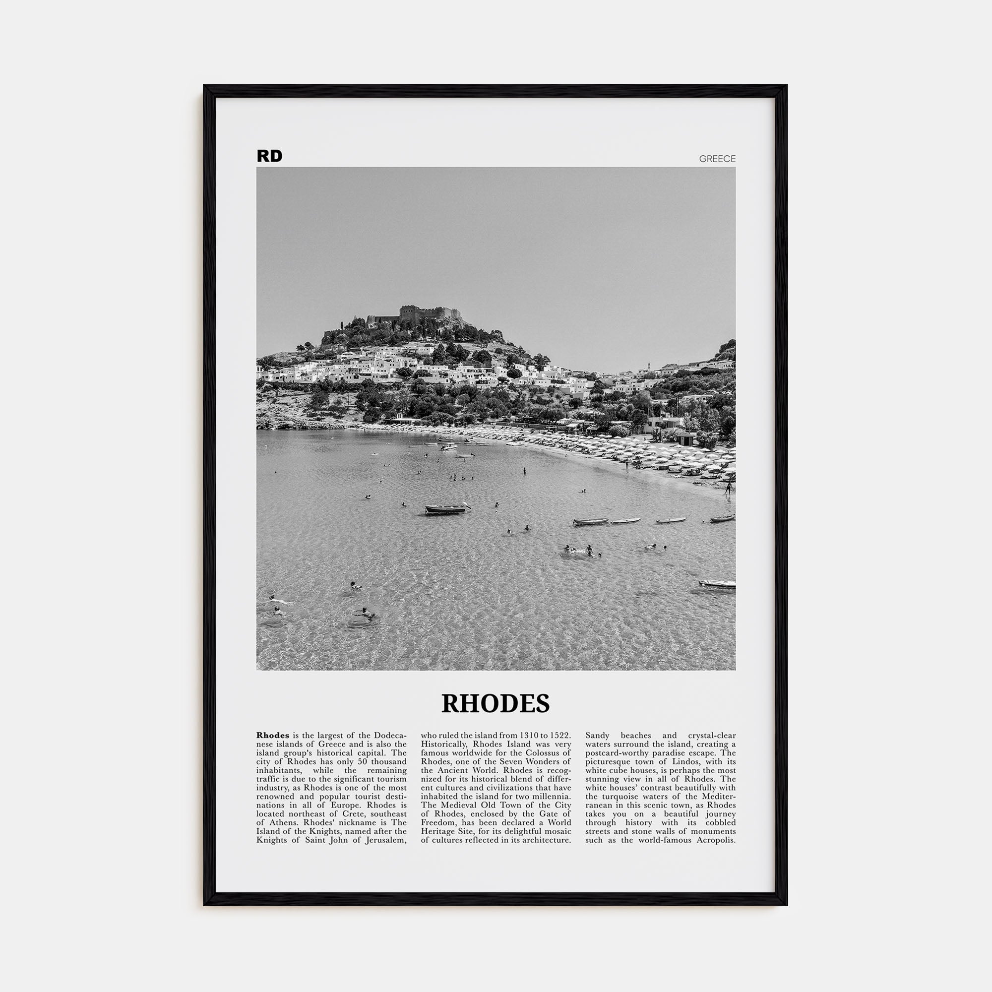 Rhodes Travel B&W Poster