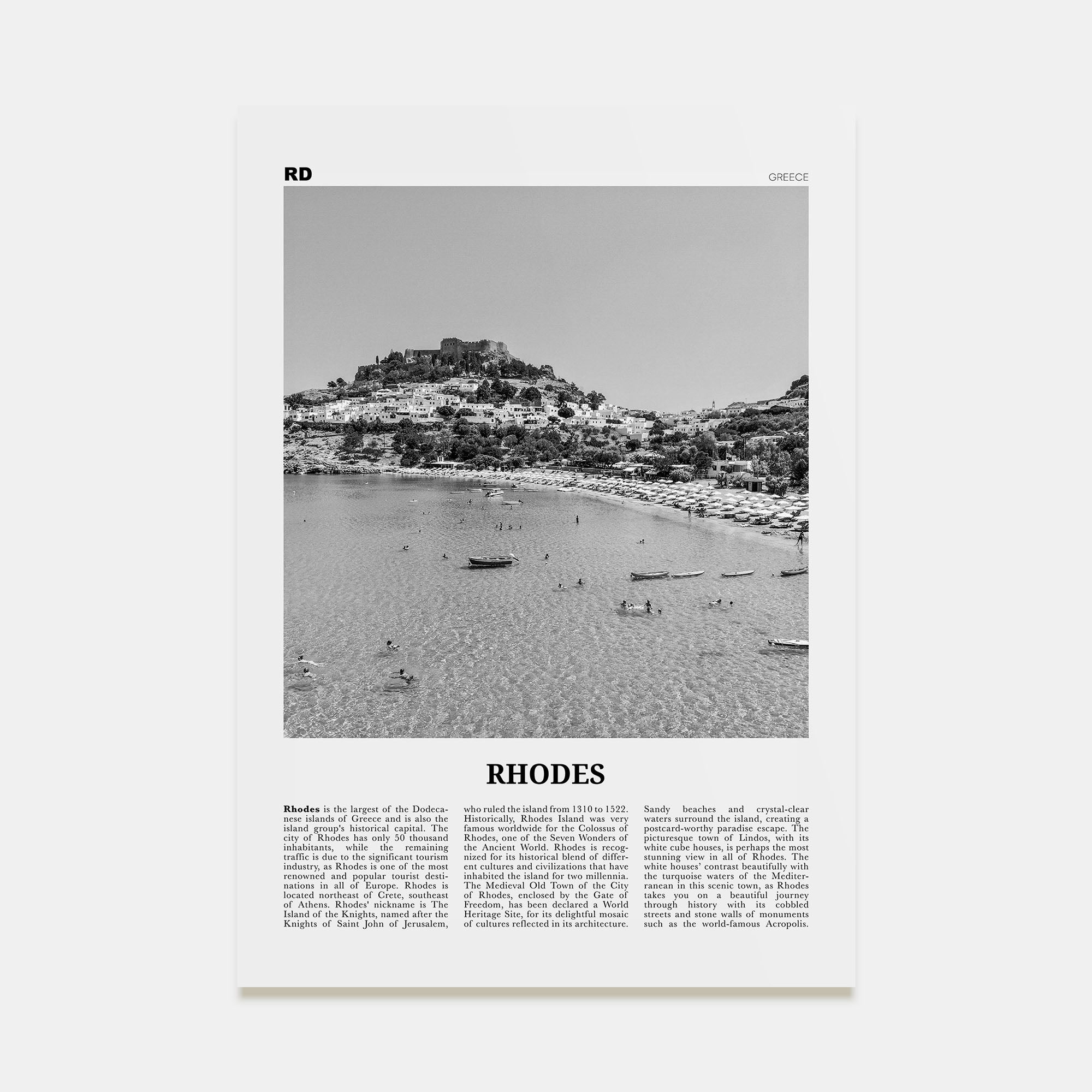 Rhodes Travel B&W Poster