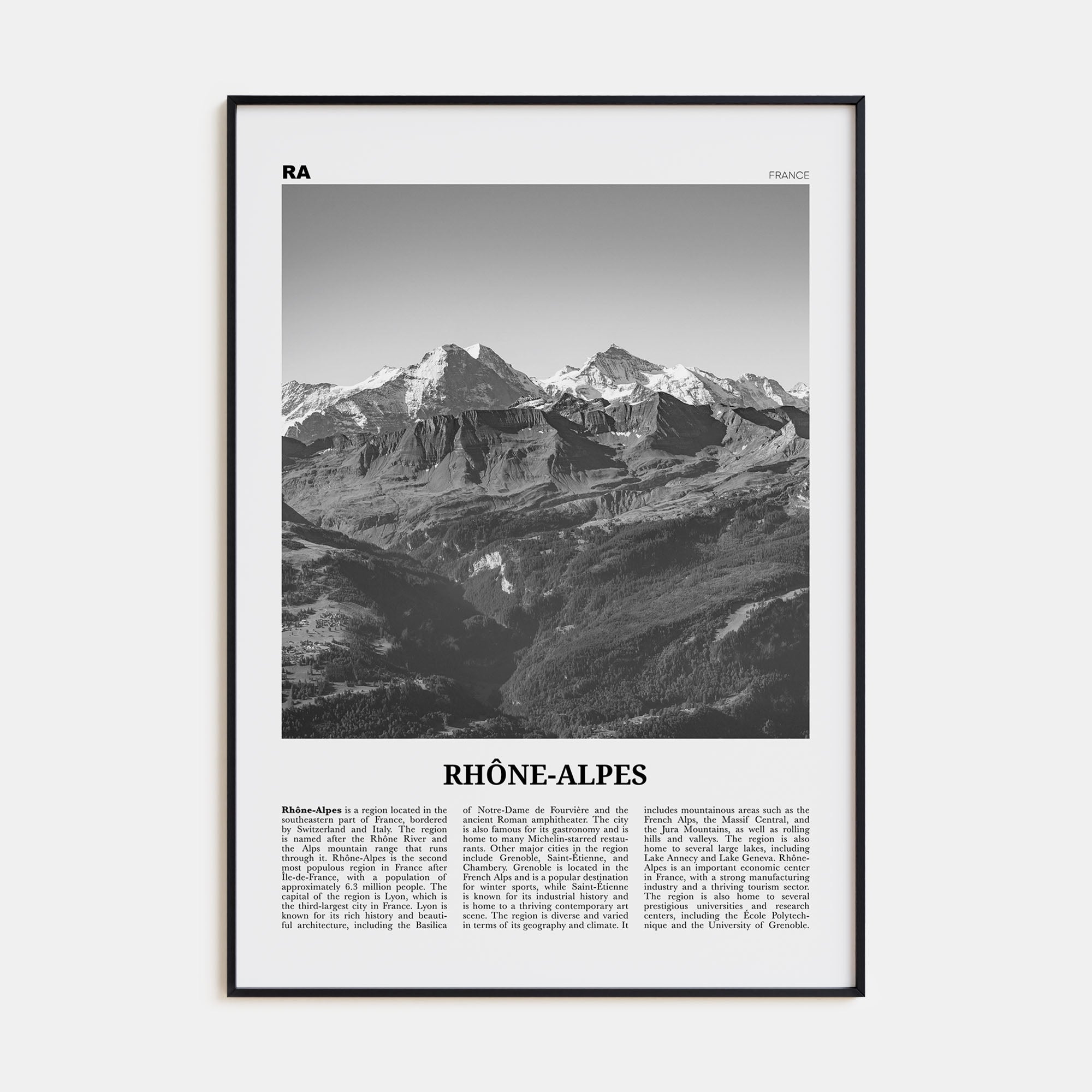 Rhône-Alpes Travel B&W Poster