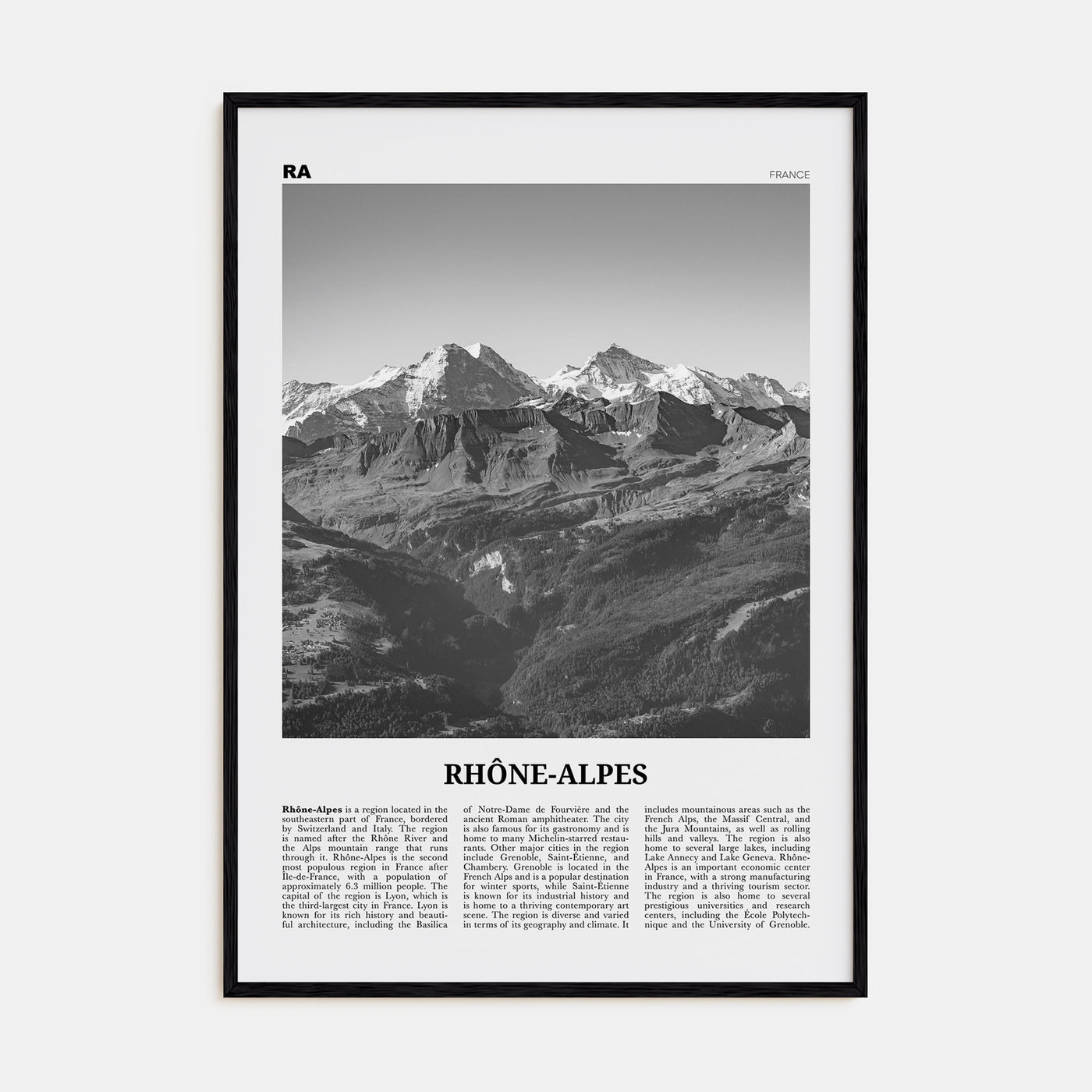 Rhône-Alpes Travel B&W Poster