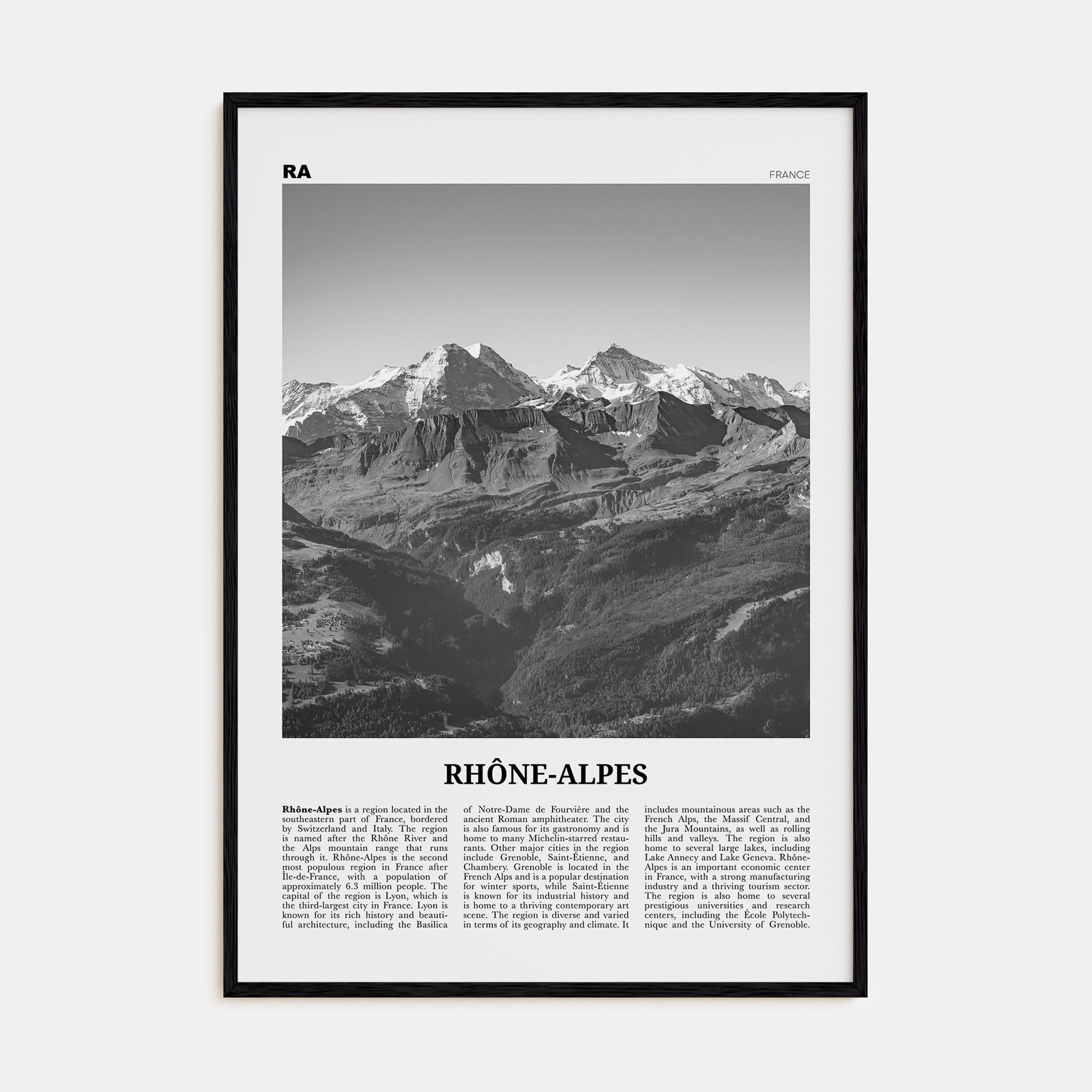 Rhône-Alpes Travel B&W Poster