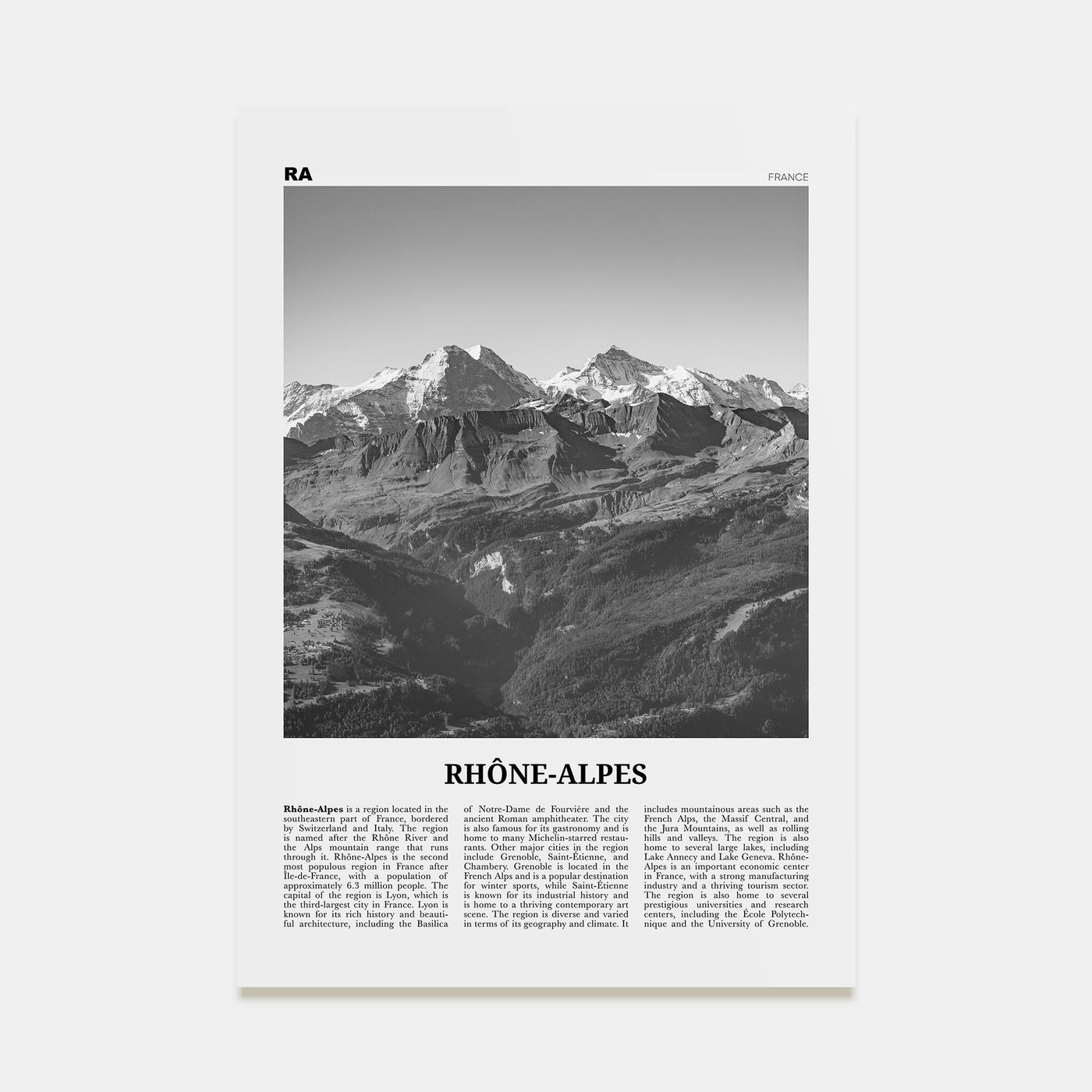Rhône-Alpes Travel B&W Poster