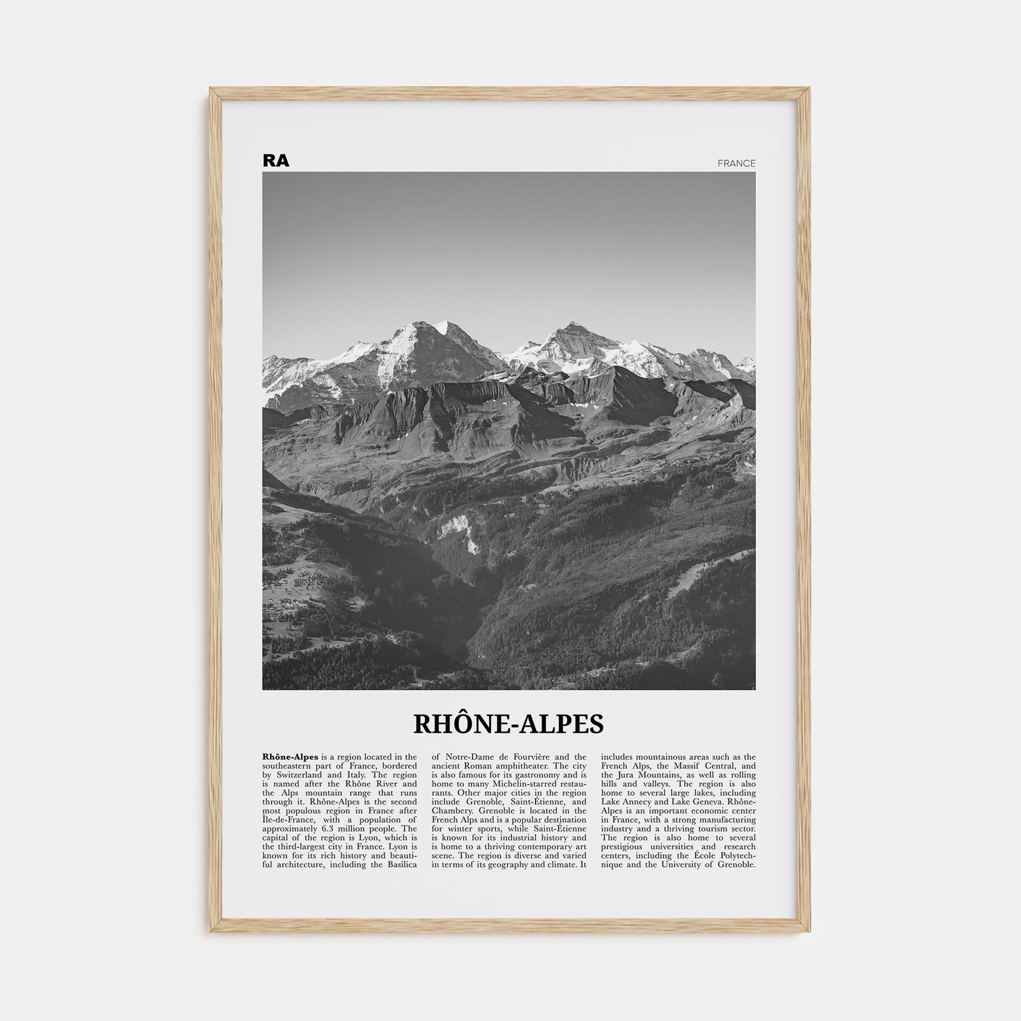 Rhône-Alpes Travel B&W Poster