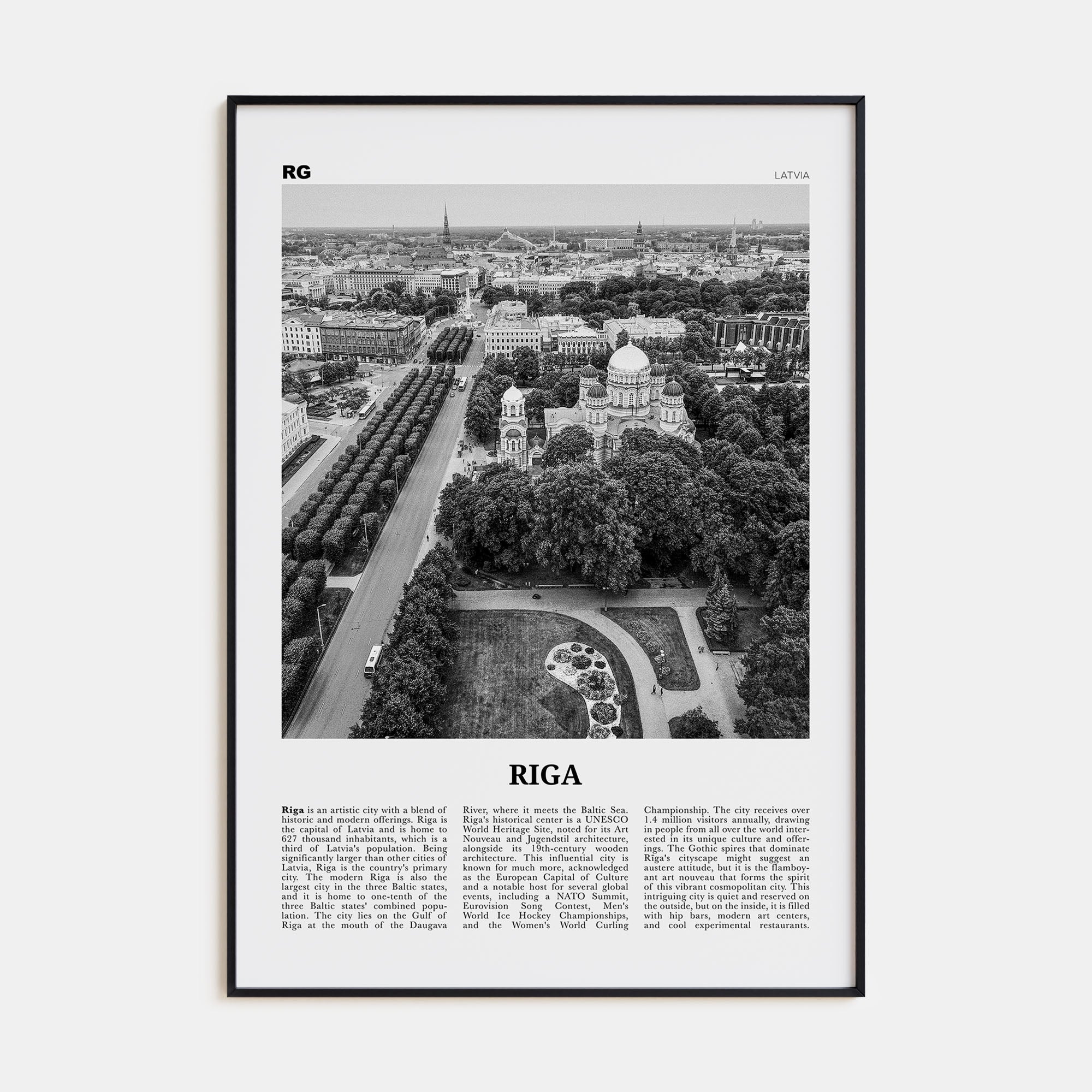 Riga Travel B&W Poster