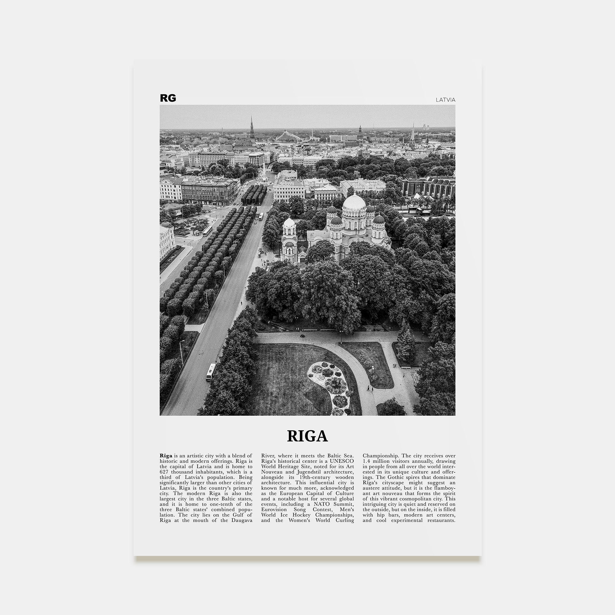 Riga Travel B&W Poster