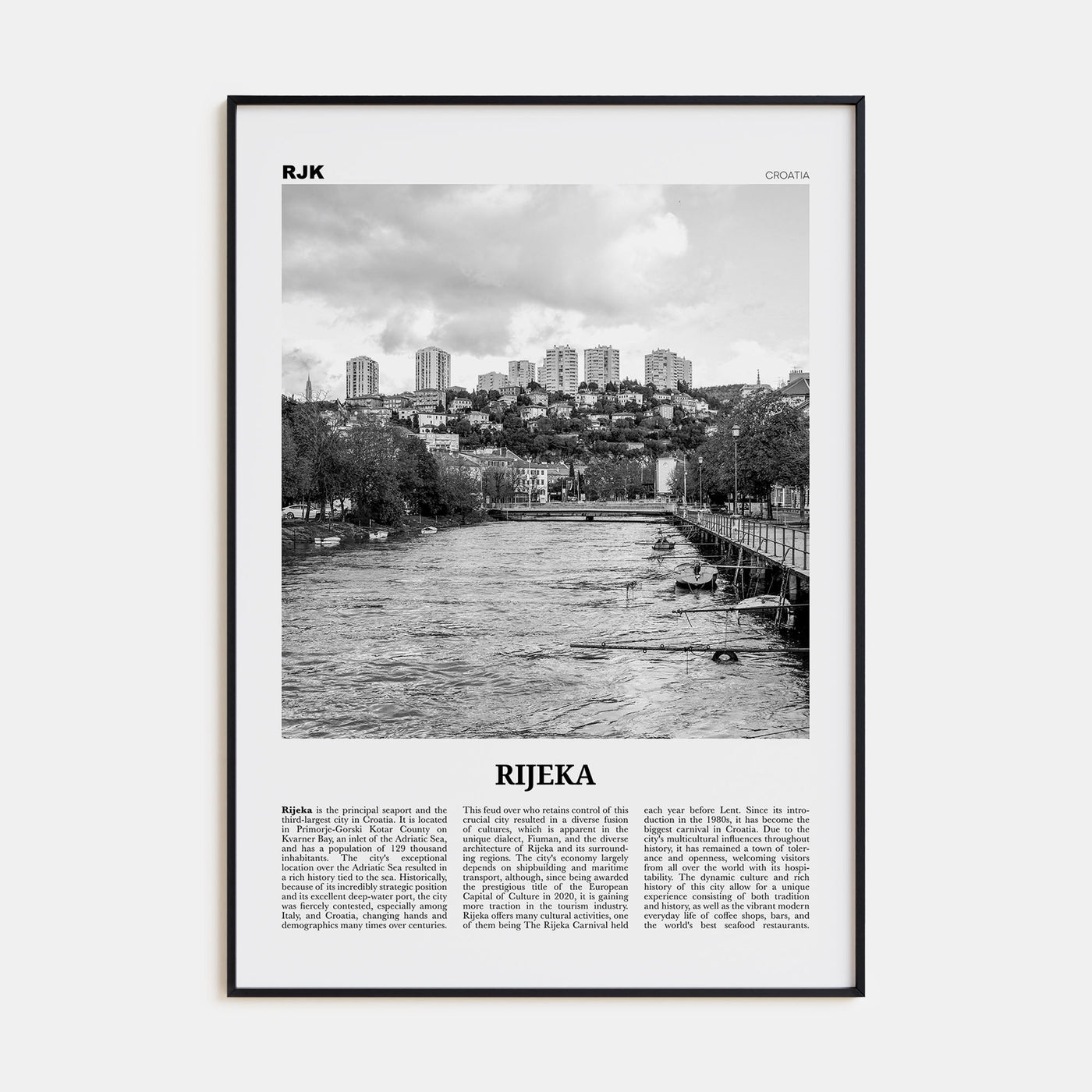 Rijeka Travel B&W Poster