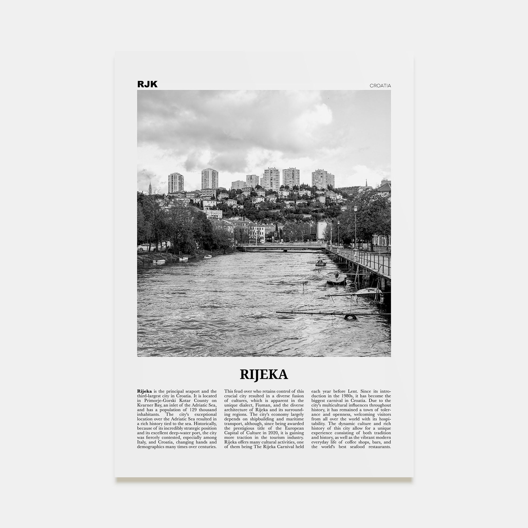 Rijeka Travel B&W Poster