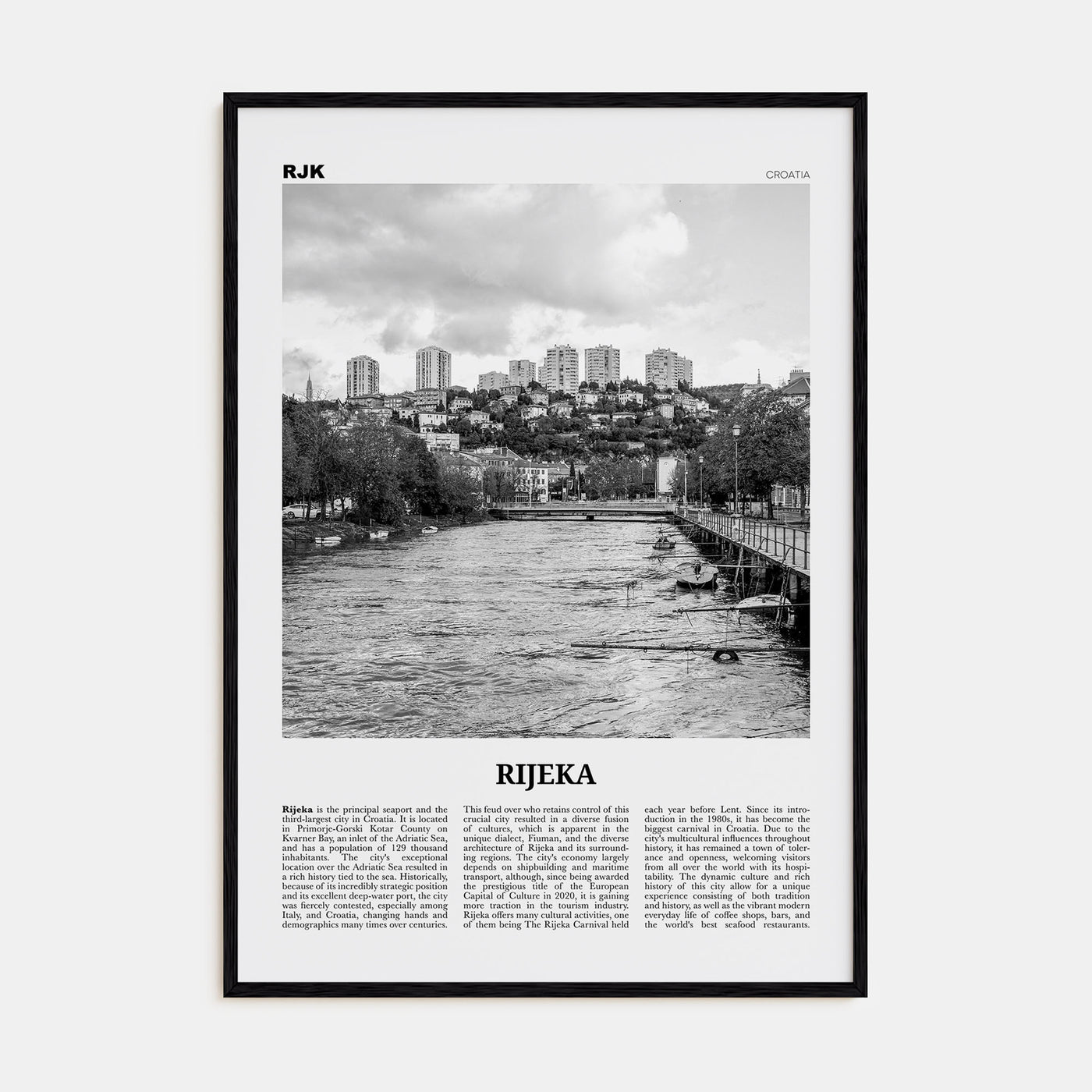 Rijeka Travel B&W Poster