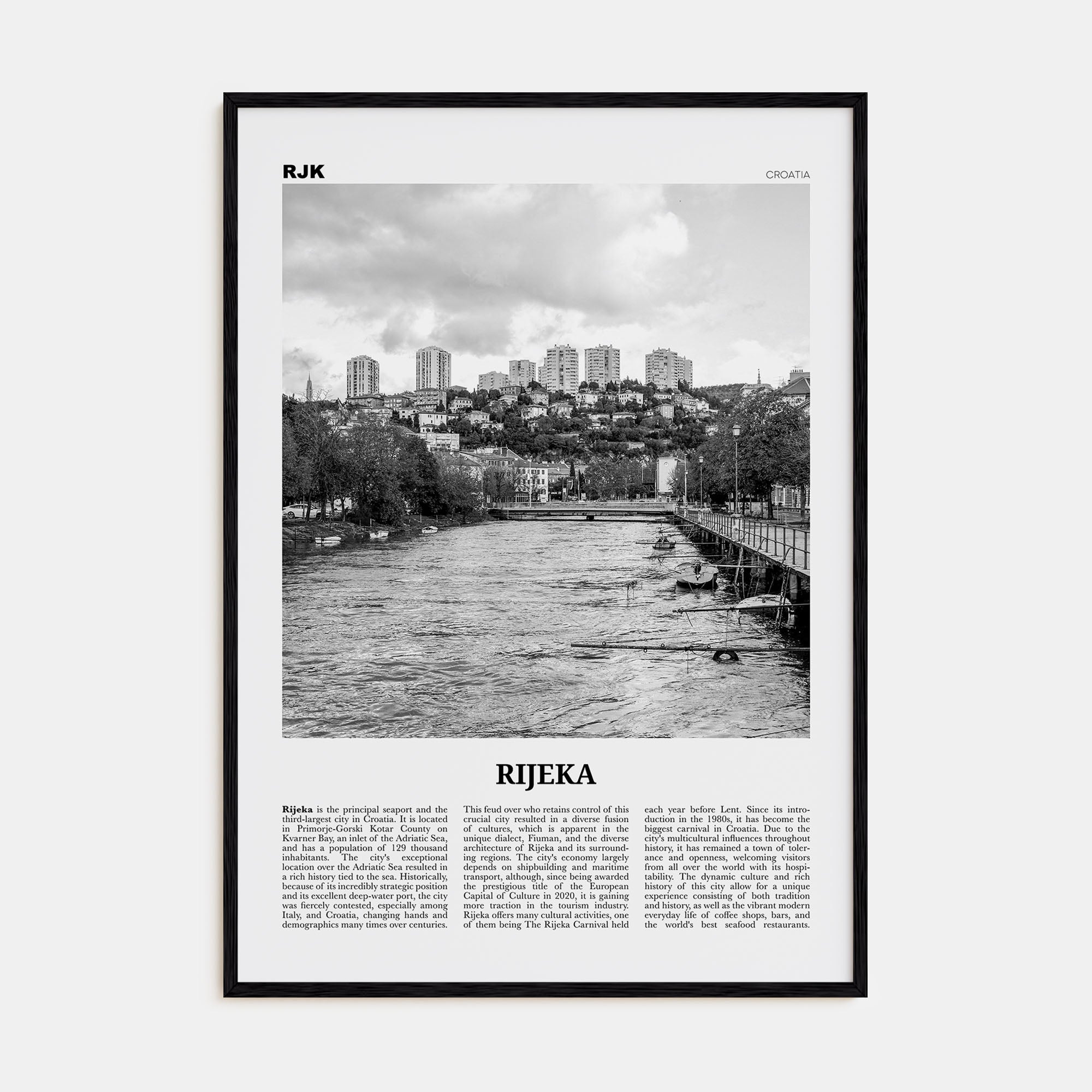 Rijeka Travel B&W Poster