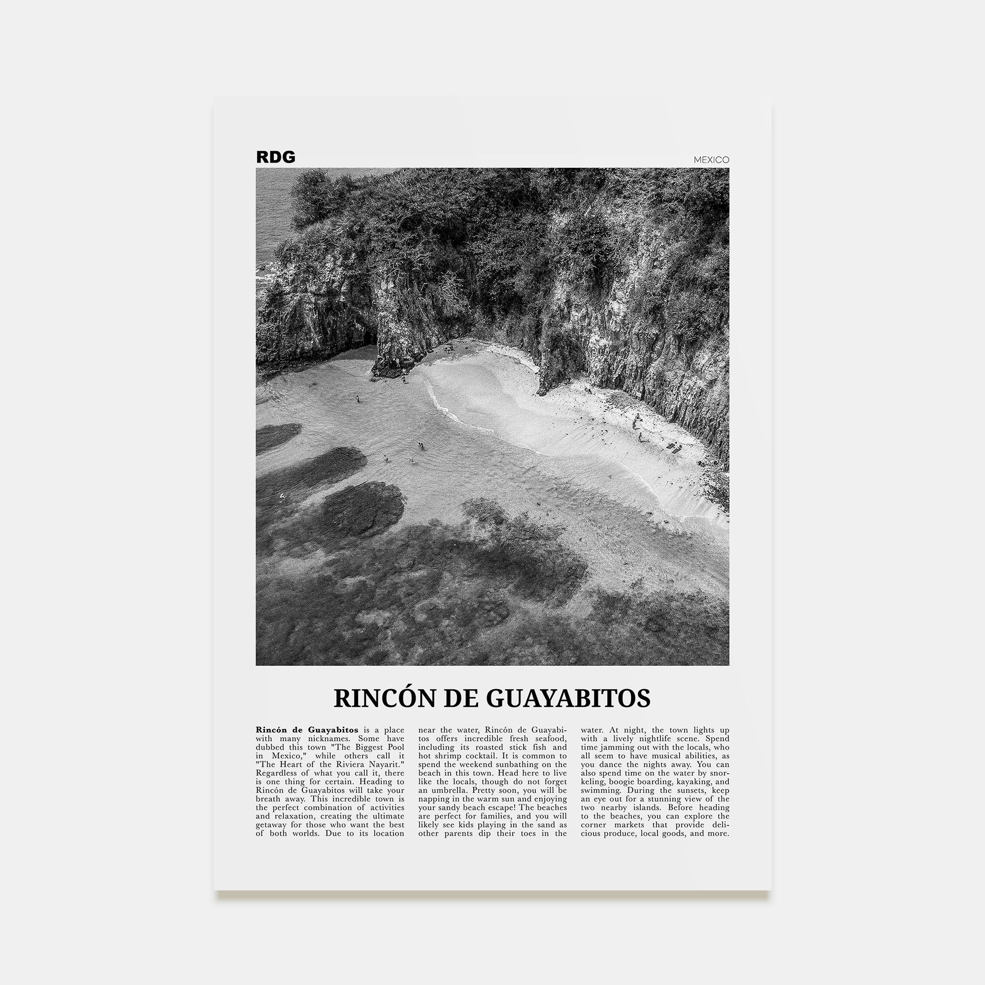 Rincón de Guayabitos Travel B&W Poster